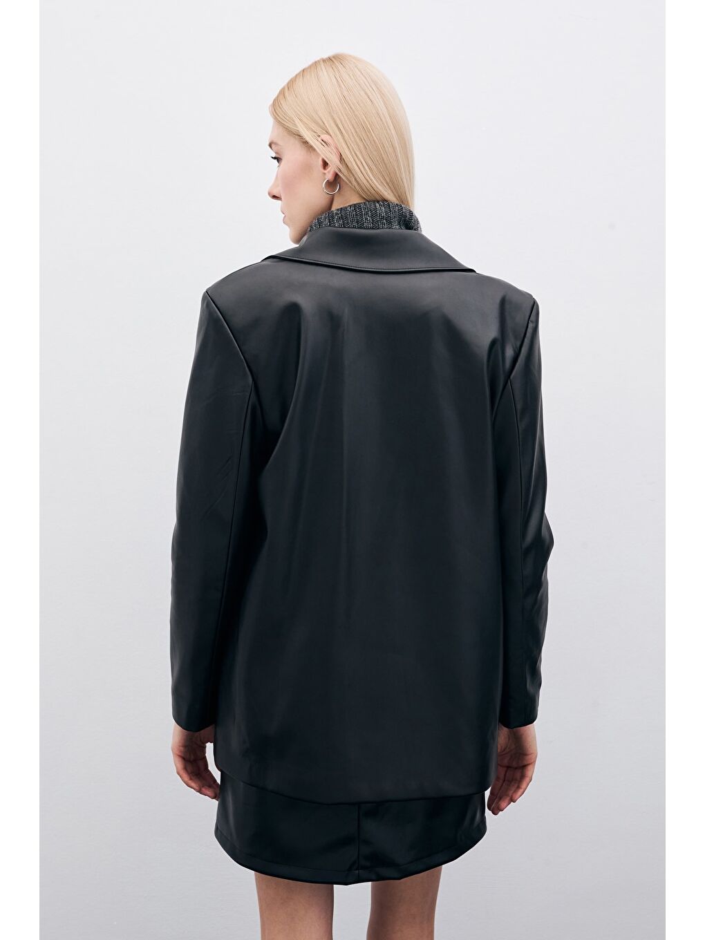 Salaş Deri Blazer Ceket - Siyah-7