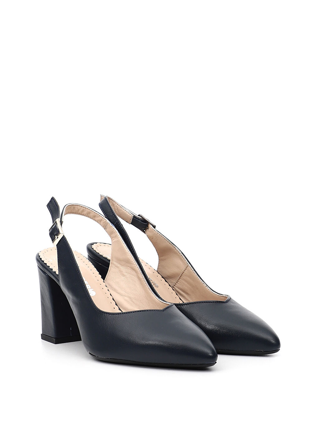 Lacivert Kadın AÇIK LACİVERT Kalın Topuklu Arkası Açık Hakiki Deri Ayakkabı-2