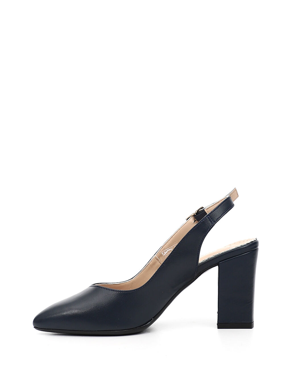 Lacivert Kadın AÇIK LACİVERT Kalın Topuklu Arkası Açık Hakiki Deri Ayakkabı-3