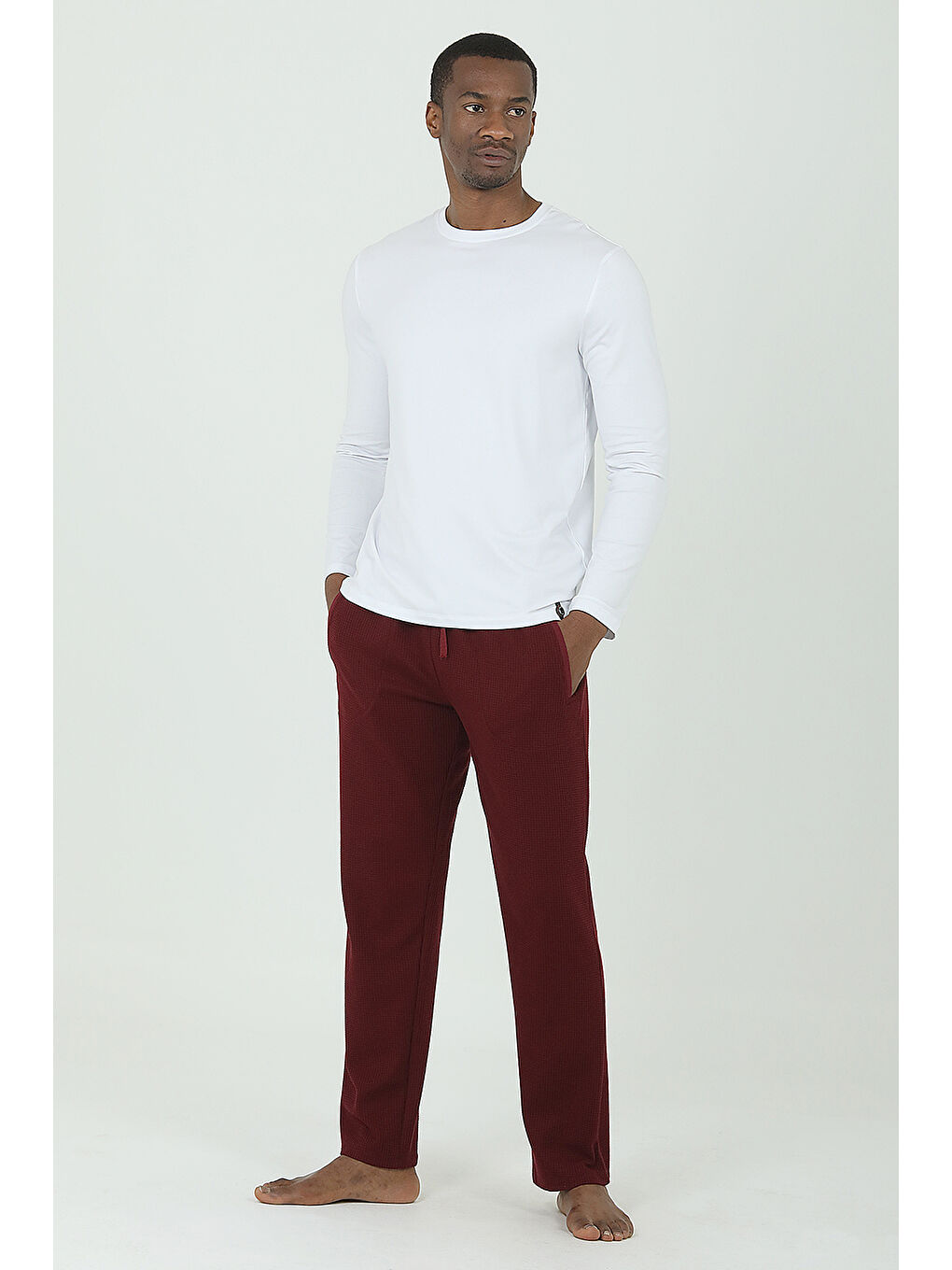 Bordo Waffle 3'lü Rob Pijama Set BORDO-3