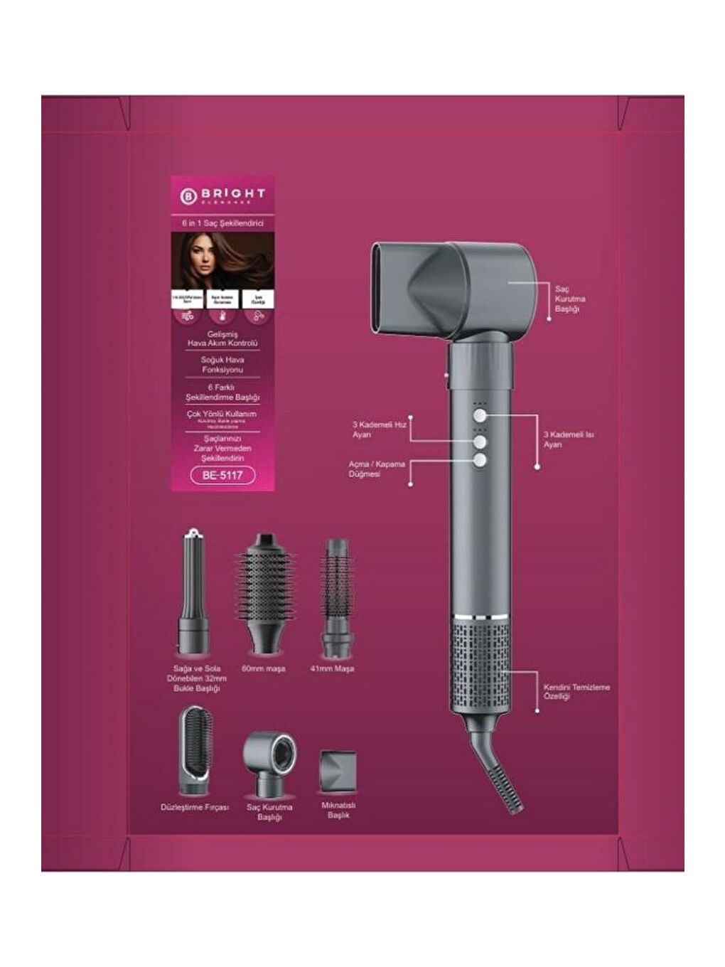 BE-5117 6 in 1 BLDC Saç Şekillendirici Set-2