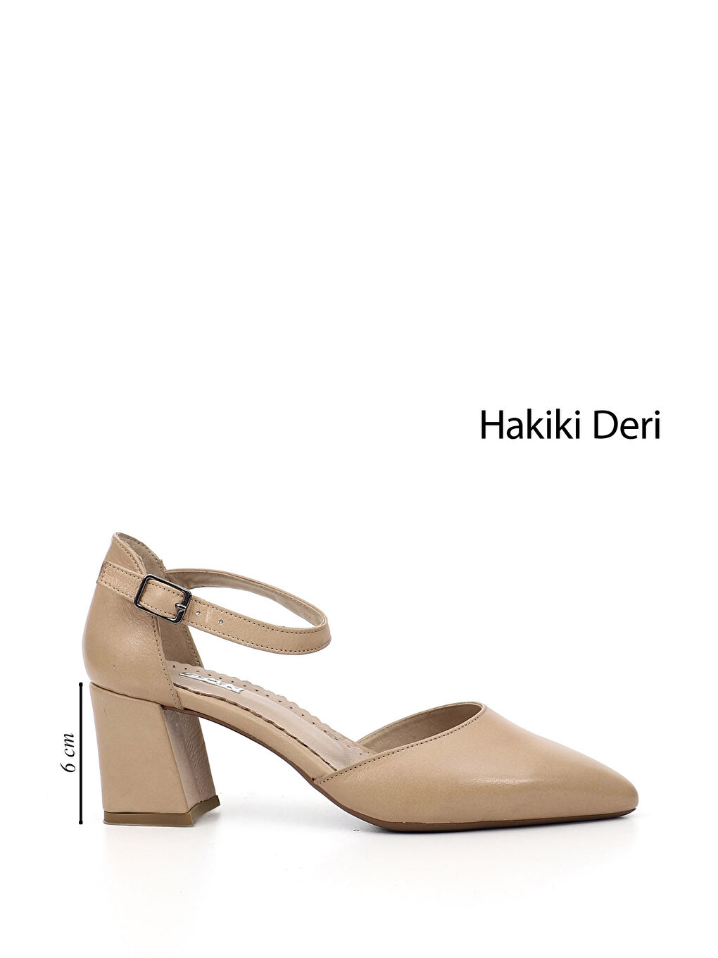 Bej Kadın AÇIK BEJ Bilekten Bağlı Orta Topuklu Hakiki Deri Ayakkabı-1
