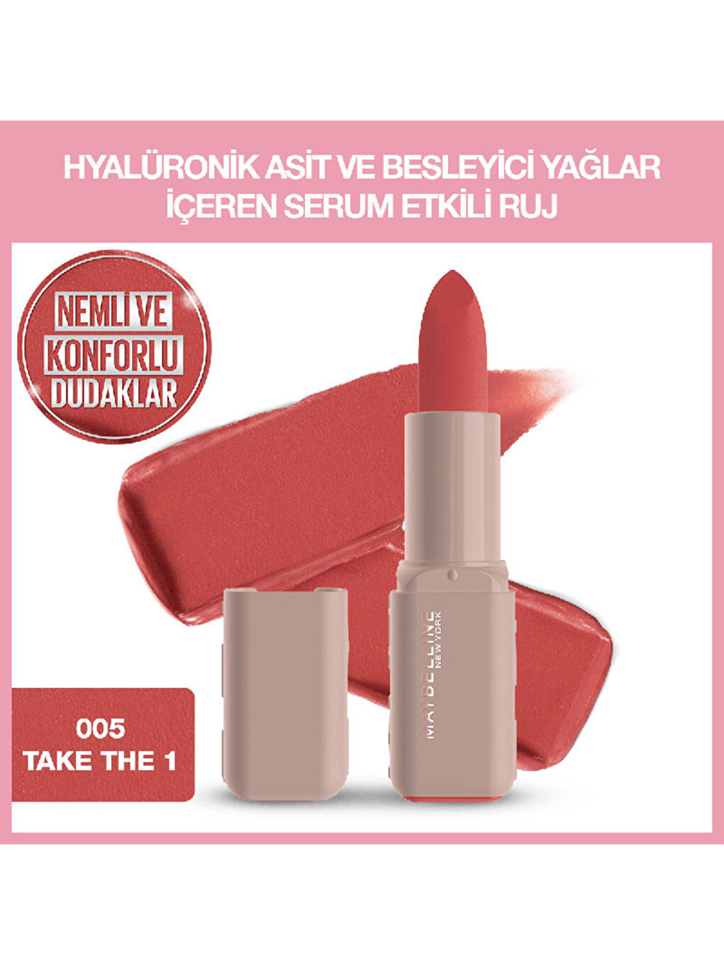 Serum Etkili Hyalüronik Asit ve Besleyici Yağ İçeren Ruj - 005 Take the 1