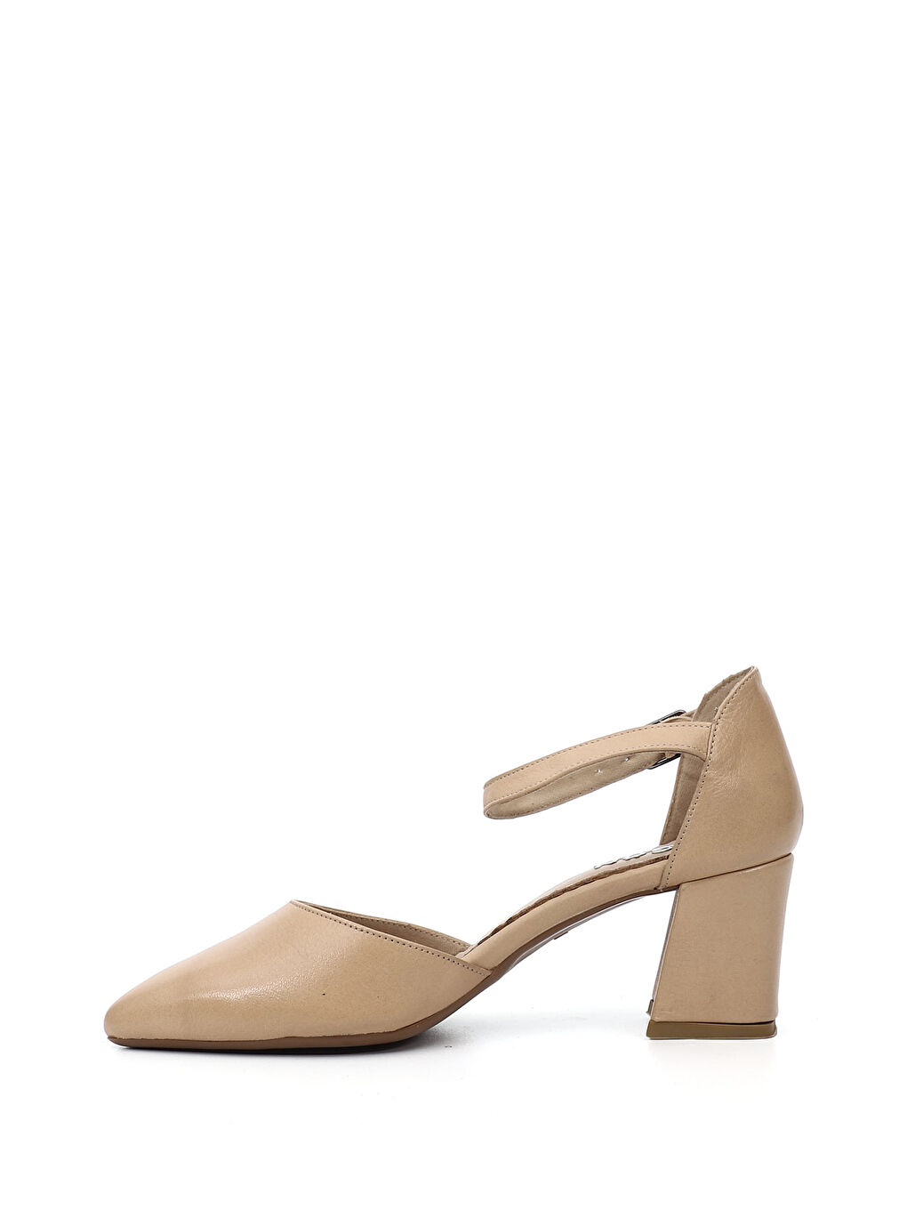 Bej Kadın AÇIK BEJ Bilekten Bağlı Orta Topuklu Hakiki Deri Ayakkabı-3