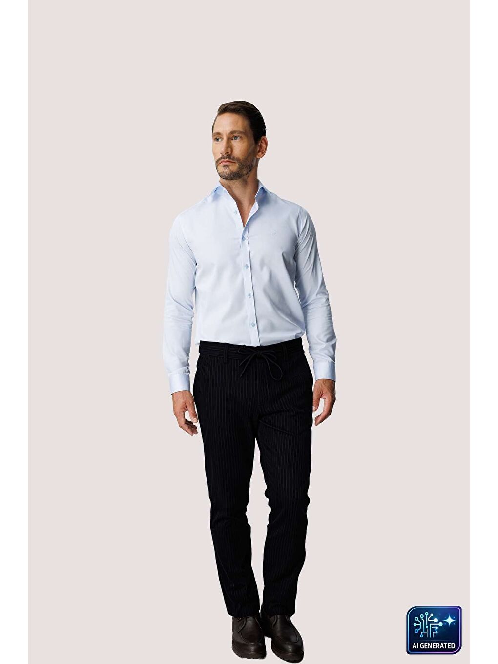 Lacivert Gri Bağcıklı Smart Casual Dynamic Fit Pantolon