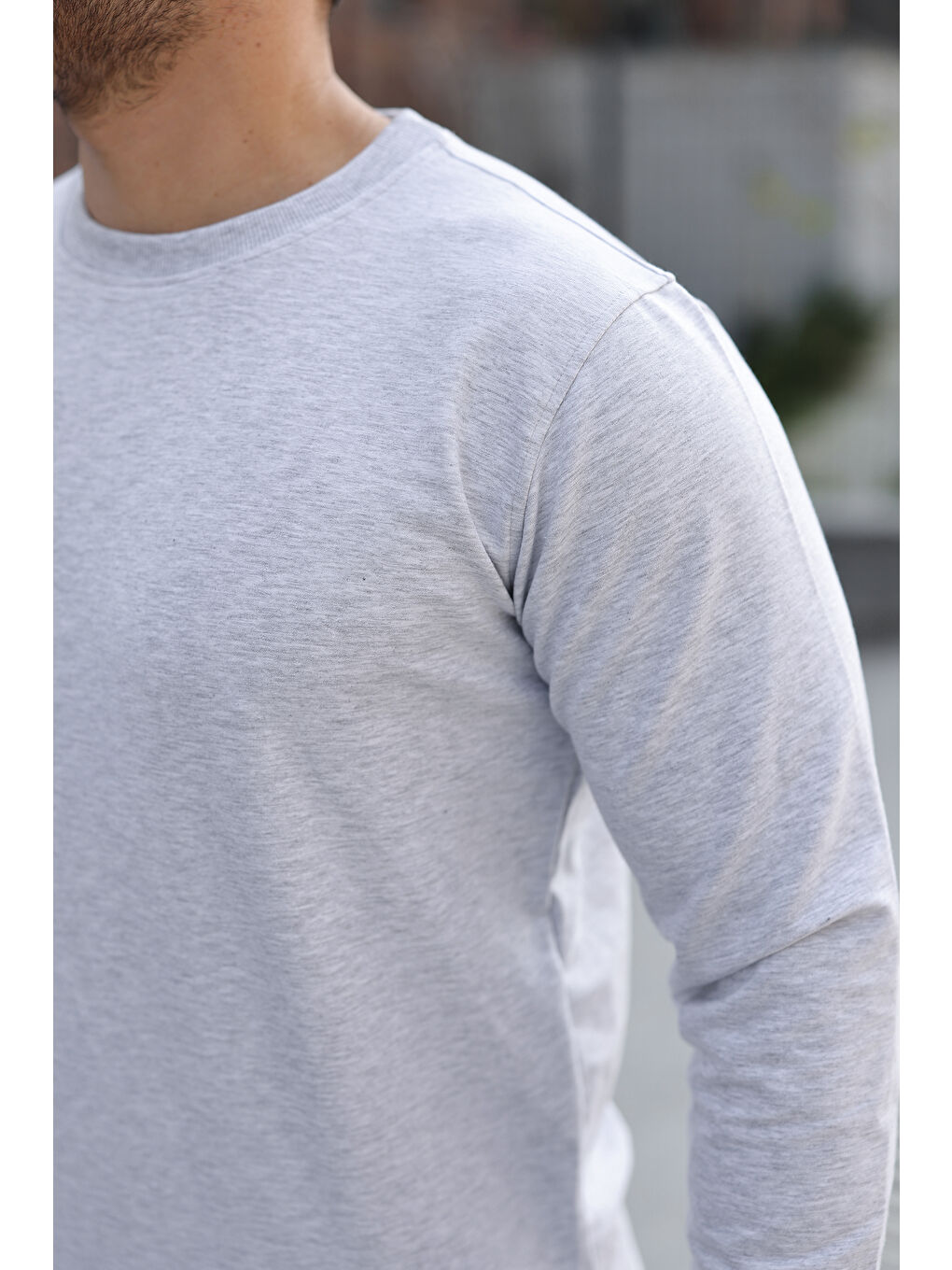 Erkek Pamuklu Bisiklet Yaka Dar A.Gri Eşofman Takımı-4