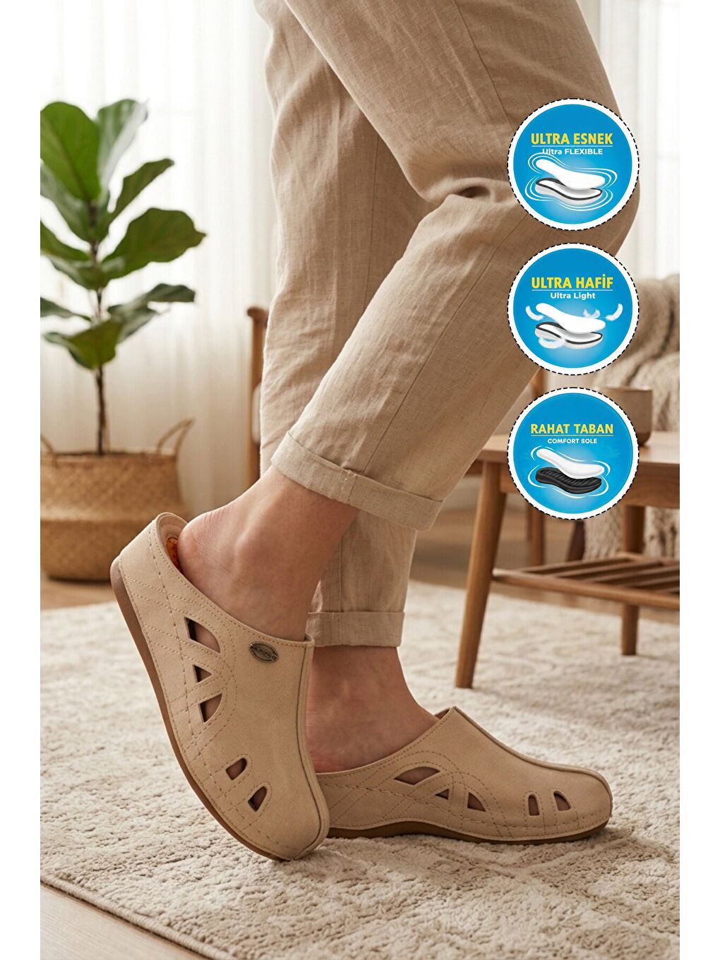 Bej Jel Taban Anatomik Kadın Sabo Terlik 09-130 Z-2
