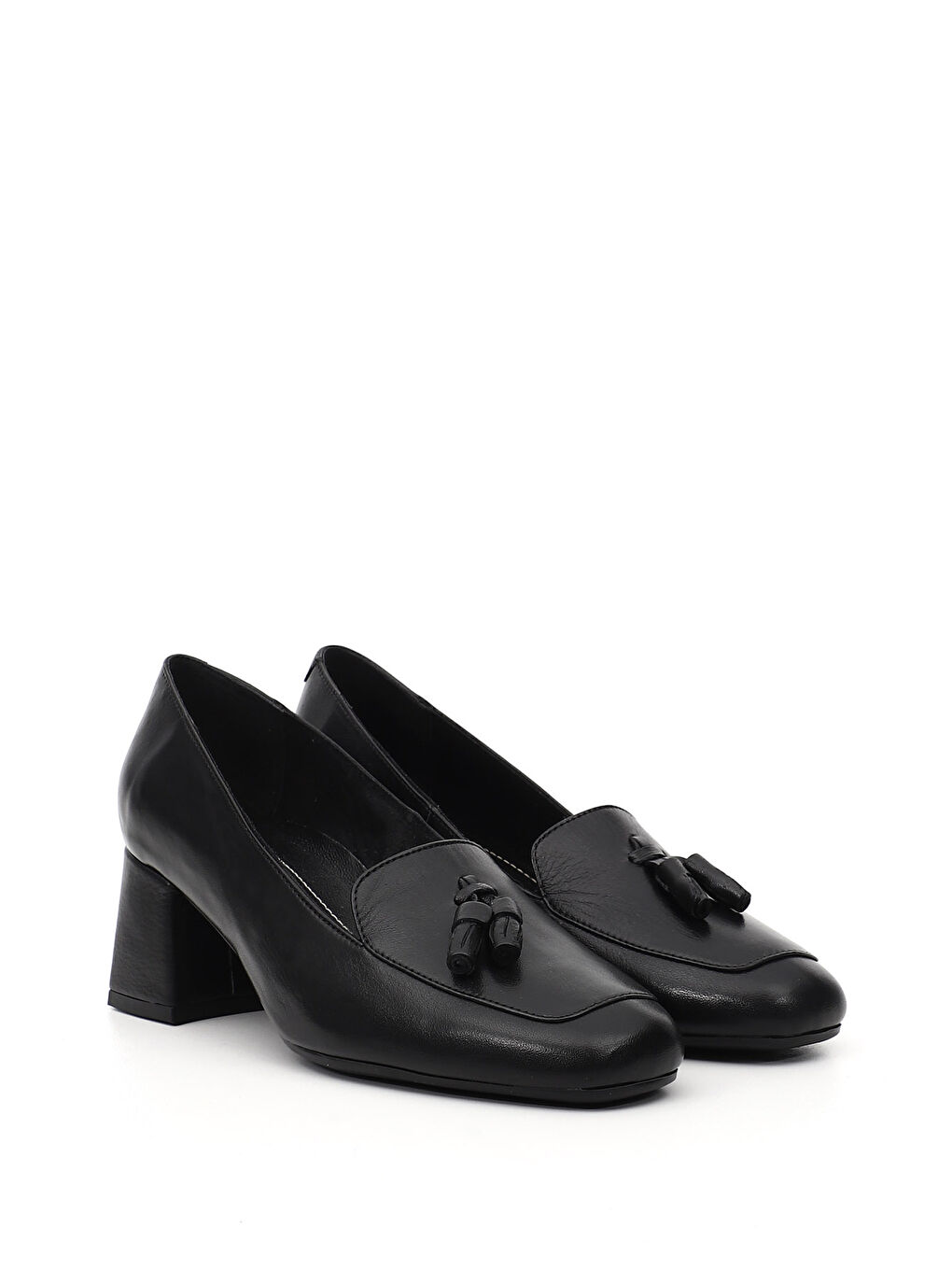 Siyah Kadın SİYAH Küt Burun Kalın Topuklu Hakiki Deri Ayakkabı-2