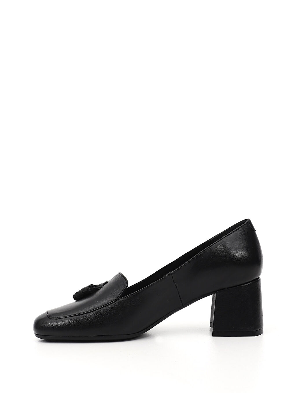 Siyah Kadın SİYAH Küt Burun Kalın Topuklu Hakiki Deri Ayakkabı-3