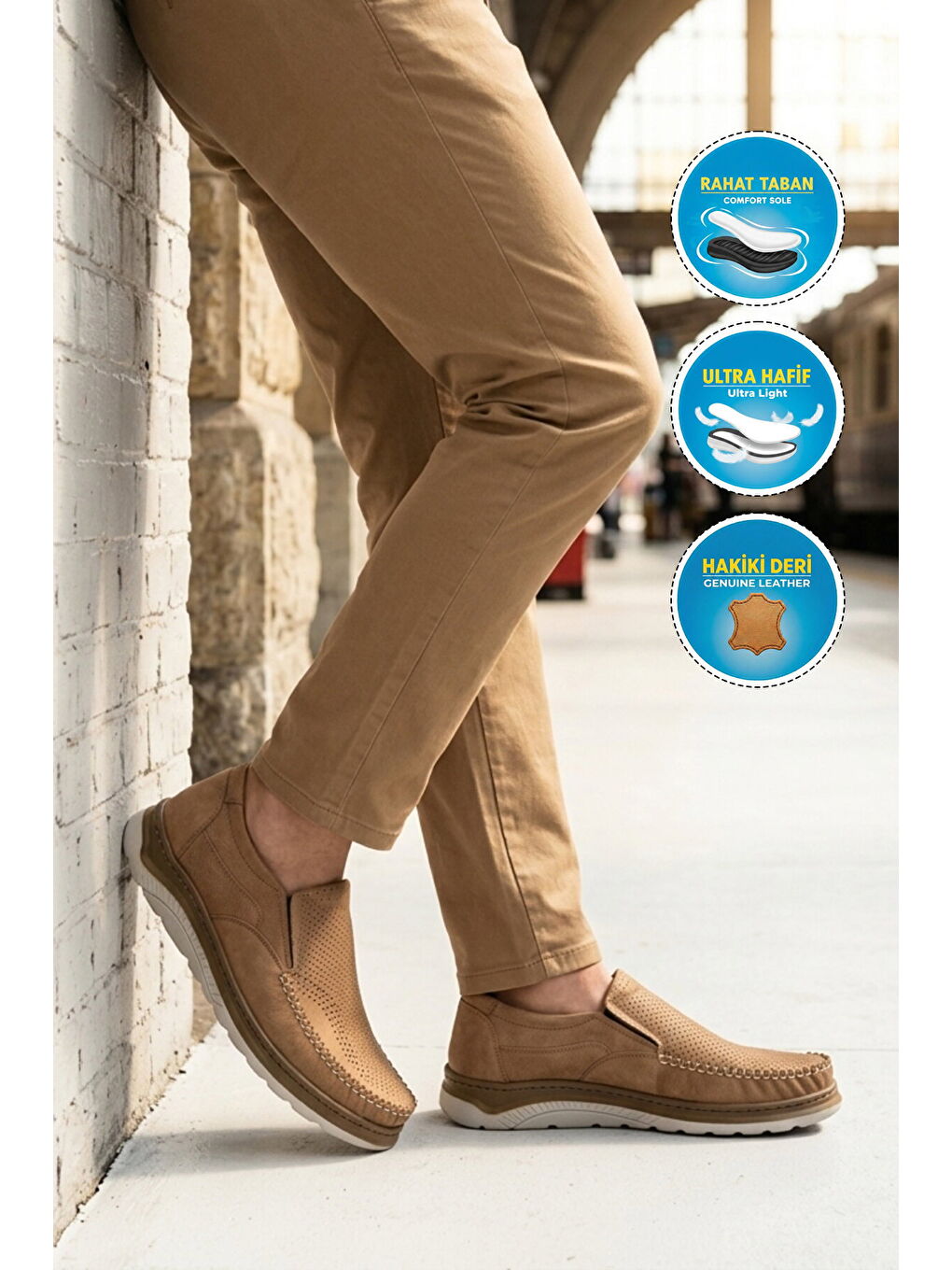 Bej Vizon Hakiki Deri Erkek Casual Ayakkabı 767 M-2