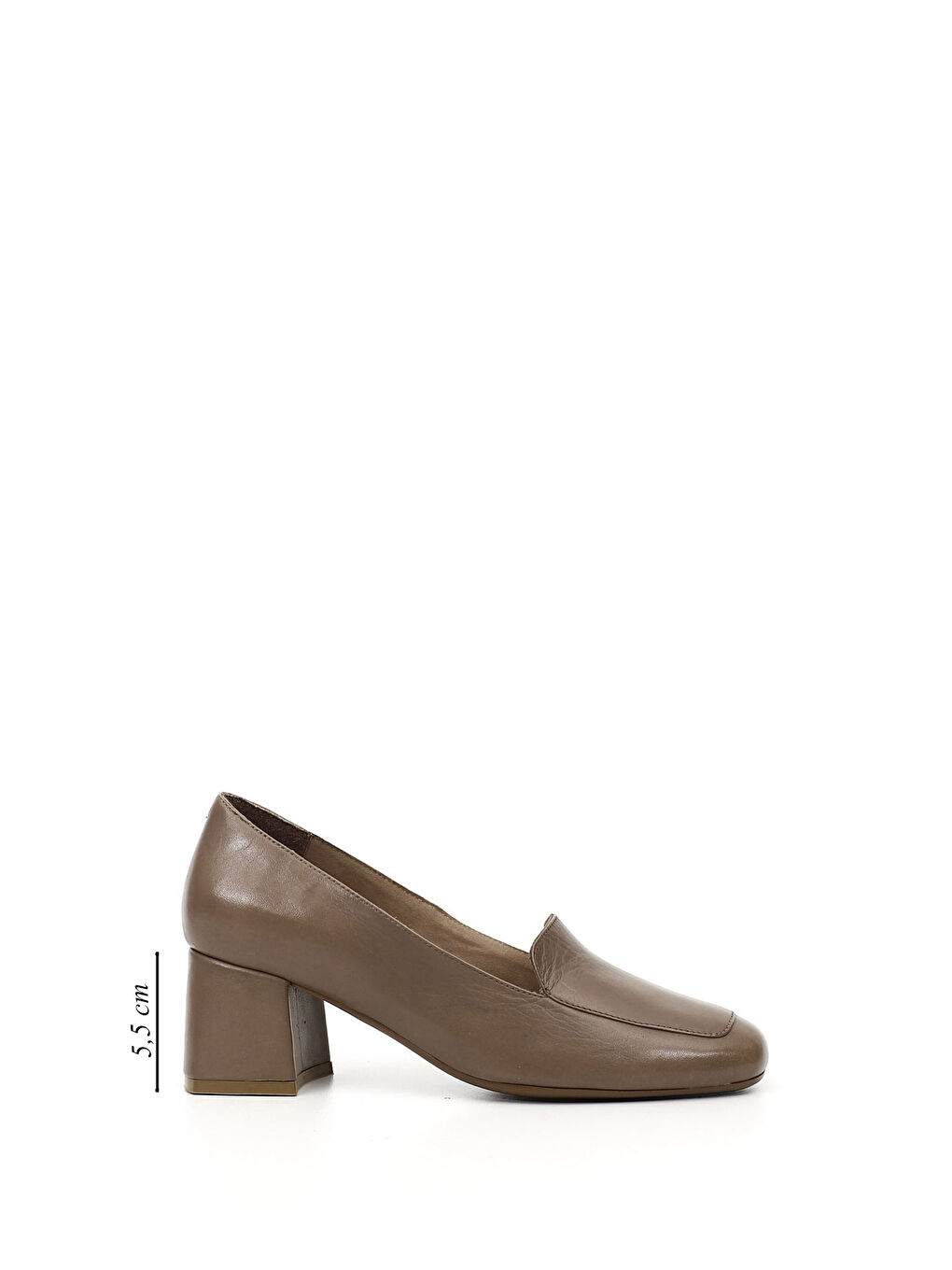 Kahverengi Kadın KOYU VİZON Küt Burun Kalın Topuklu Hakiki Deri Ayakkabı-1