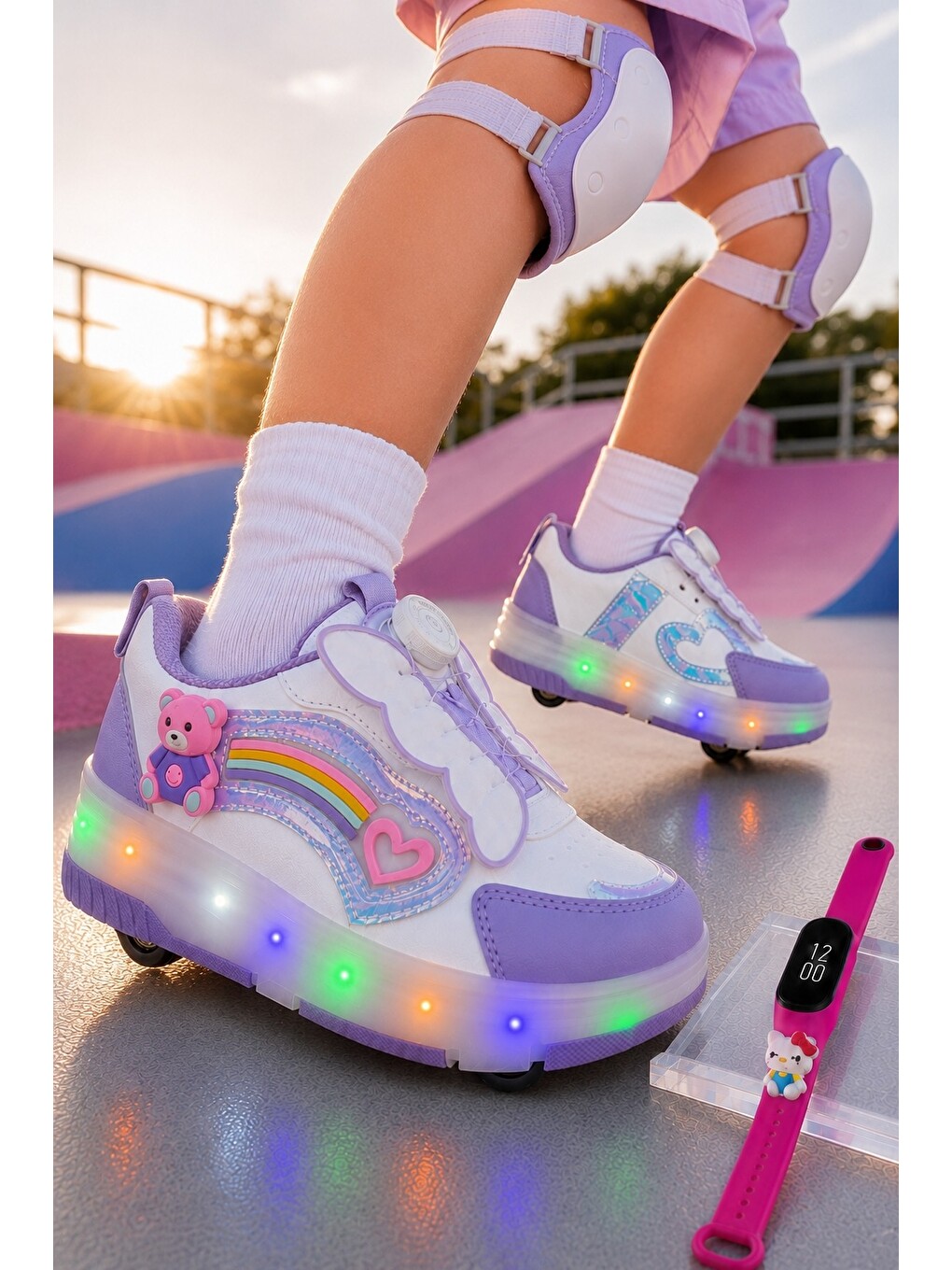 Lila Çocuk Işıklı Patenli Tekerlekli Sneaker Spor Ayakkabı-1