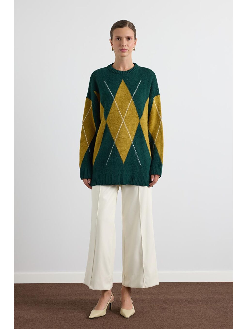 Baklava Desenli Triko Kazak Acı Yeşil-1