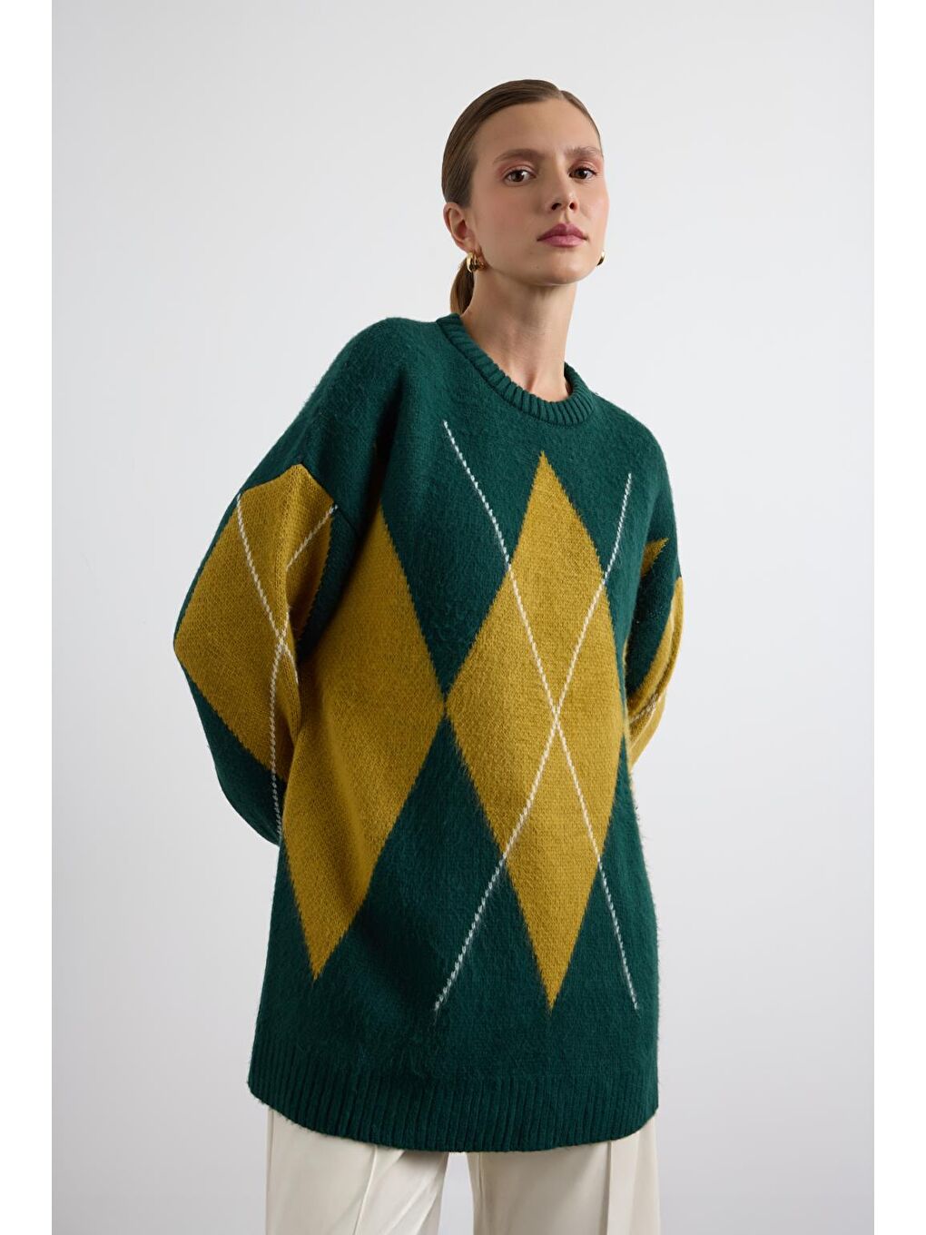 Baklava Desenli Triko Kazak Acı Yeşil-2