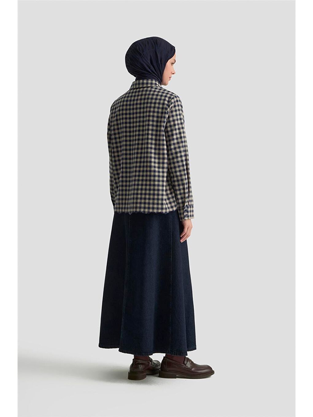 Çiçek Nakışlı Ekose Tunik 25Km1026 Lacivert-3