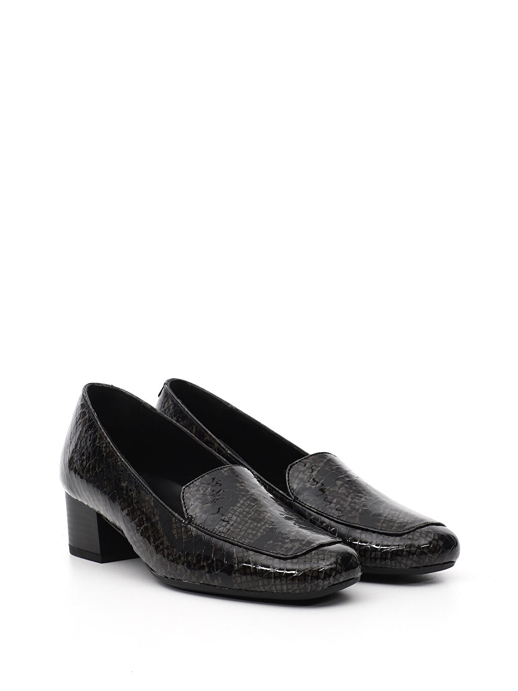 Gri Kadın GRİ Küt Burun Kısa Kalın Topuklu Hakiki Deri Ayakkabı-2