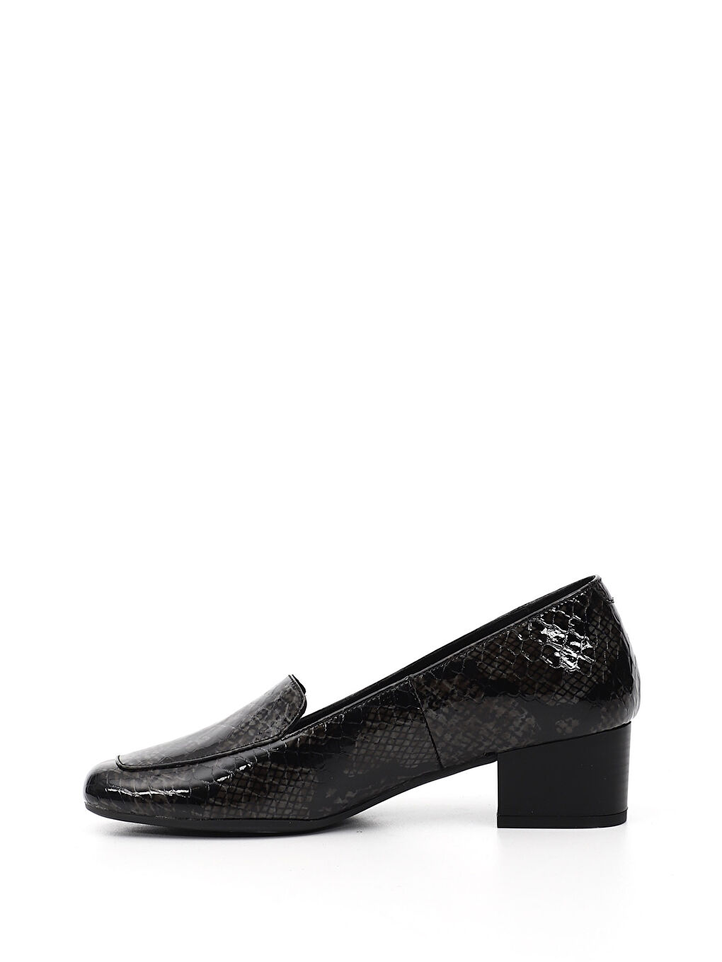 Gri Kadın GRİ Küt Burun Kısa Kalın Topuklu Hakiki Deri Ayakkabı-3