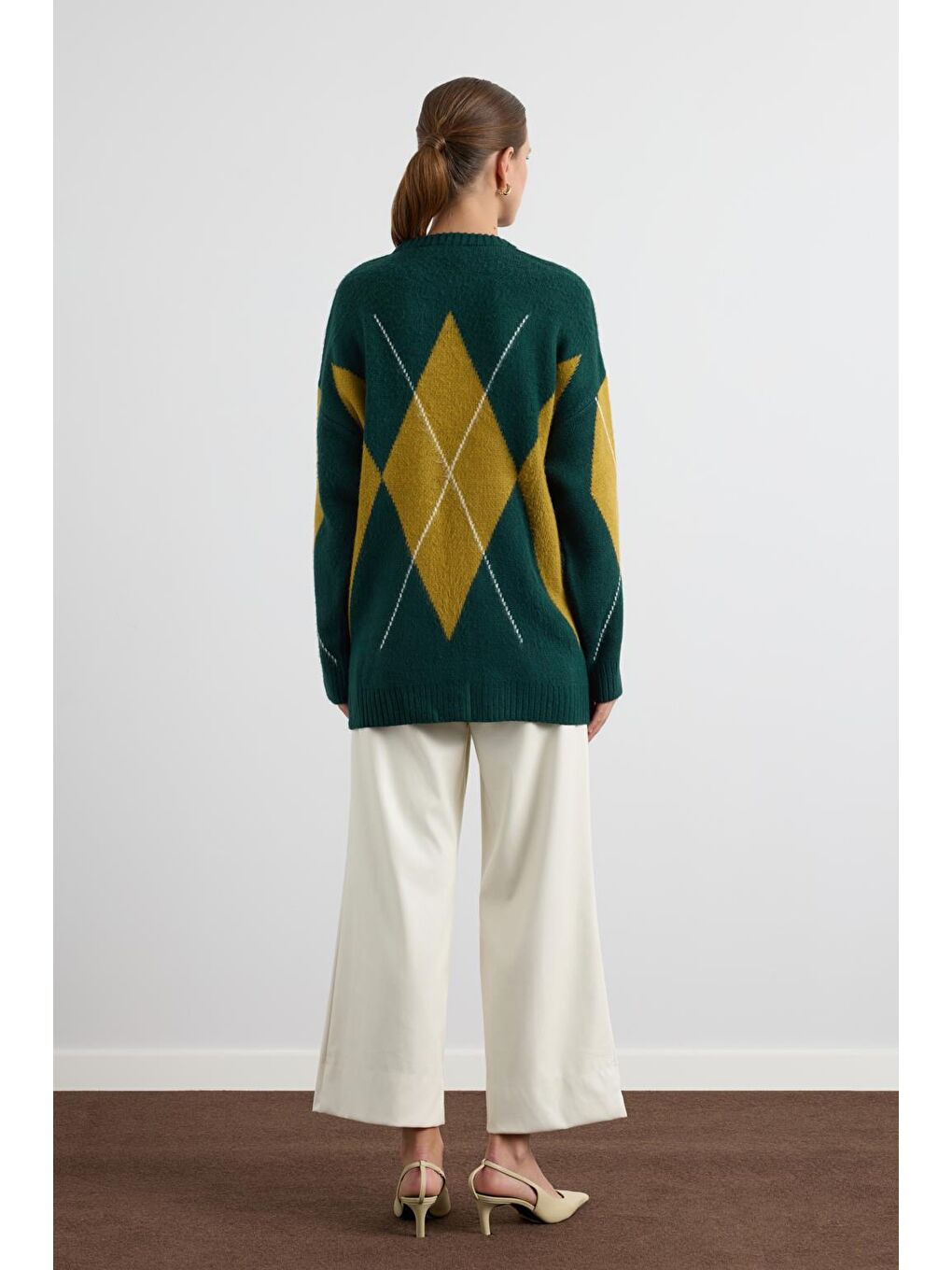 Baklava Desenli Triko Kazak Acı Yeşil-3