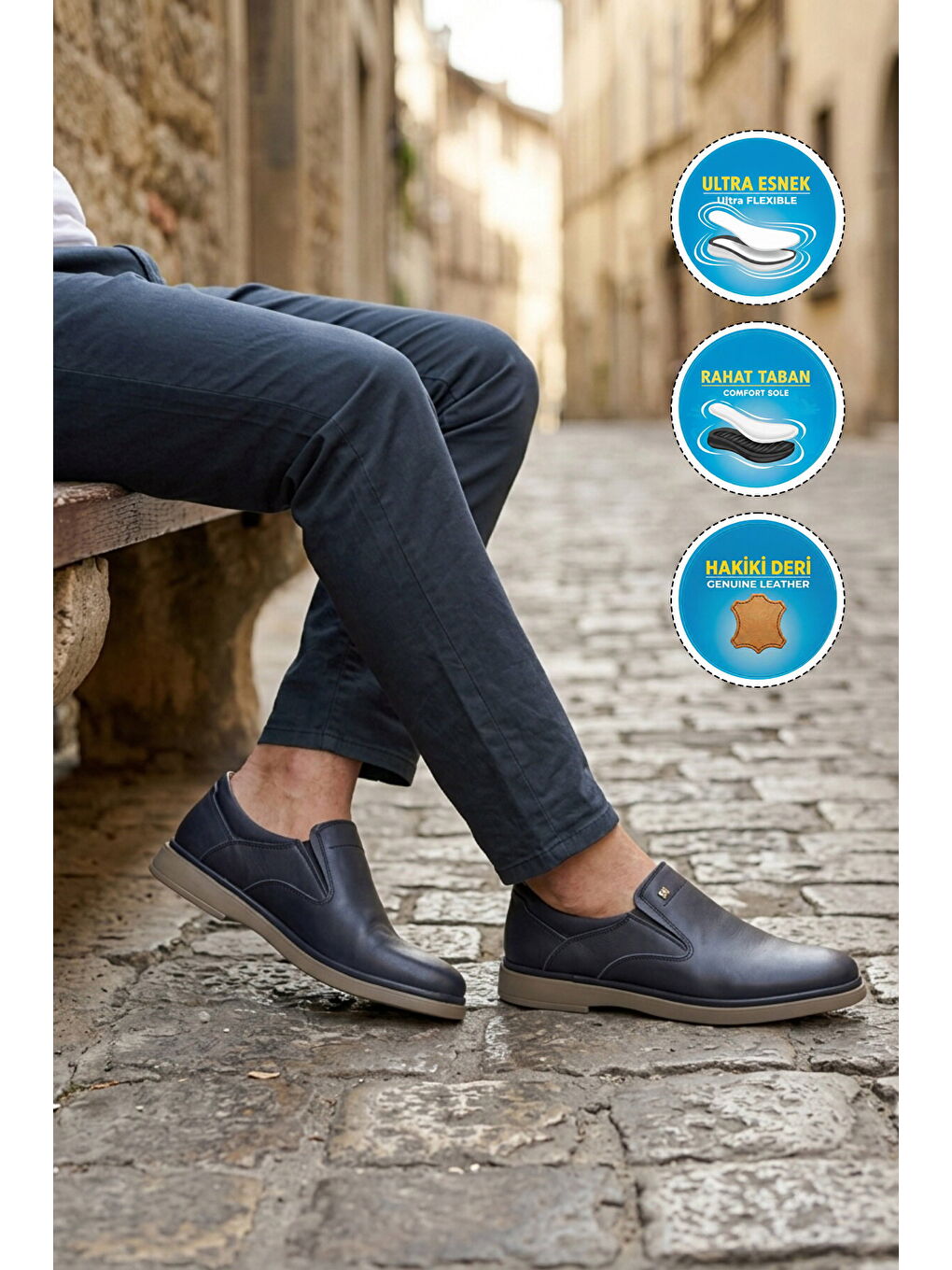 Lacivert Bej Hakiki Deri Erkek Casual Ayakkabı 329 M-2