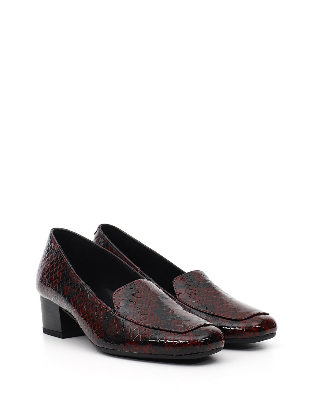 Bordo Kadın BORDO Küt Burun Kısa Kalın Topuklu Hakiki Deri Ayakkabı-2