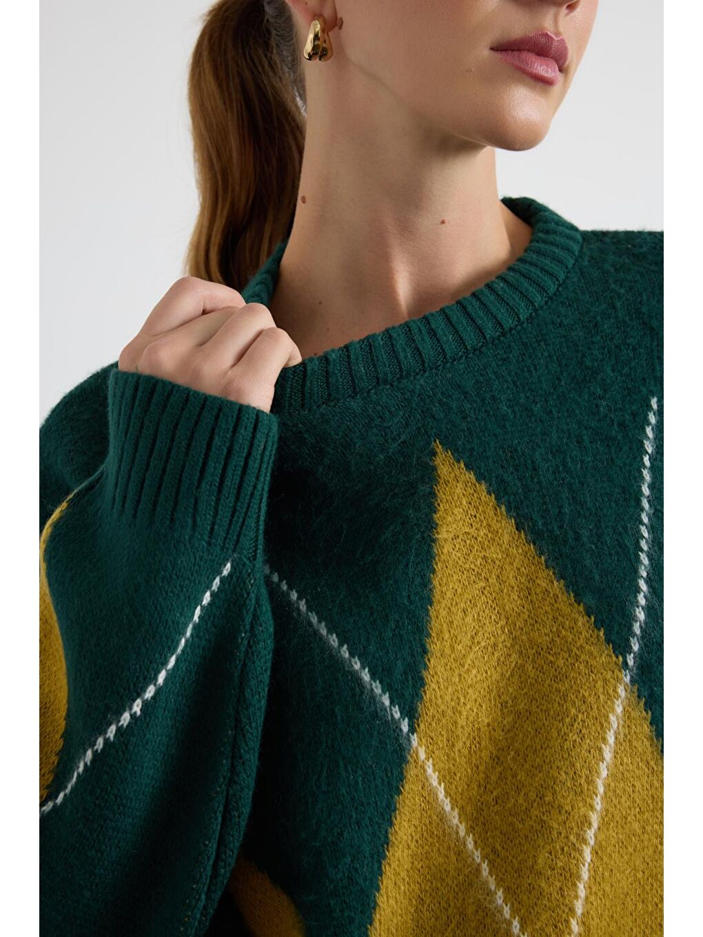 Baklava Desenli Triko Kazak Acı Yeşil-4