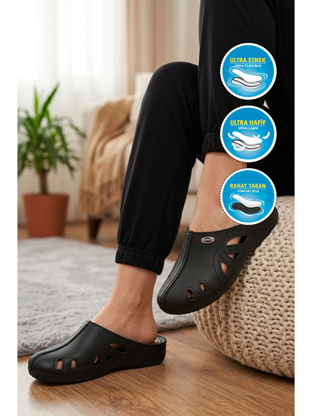 Siyah Jel Taban Anatomik Kadın Sabo Terlik 09-130 Z-2