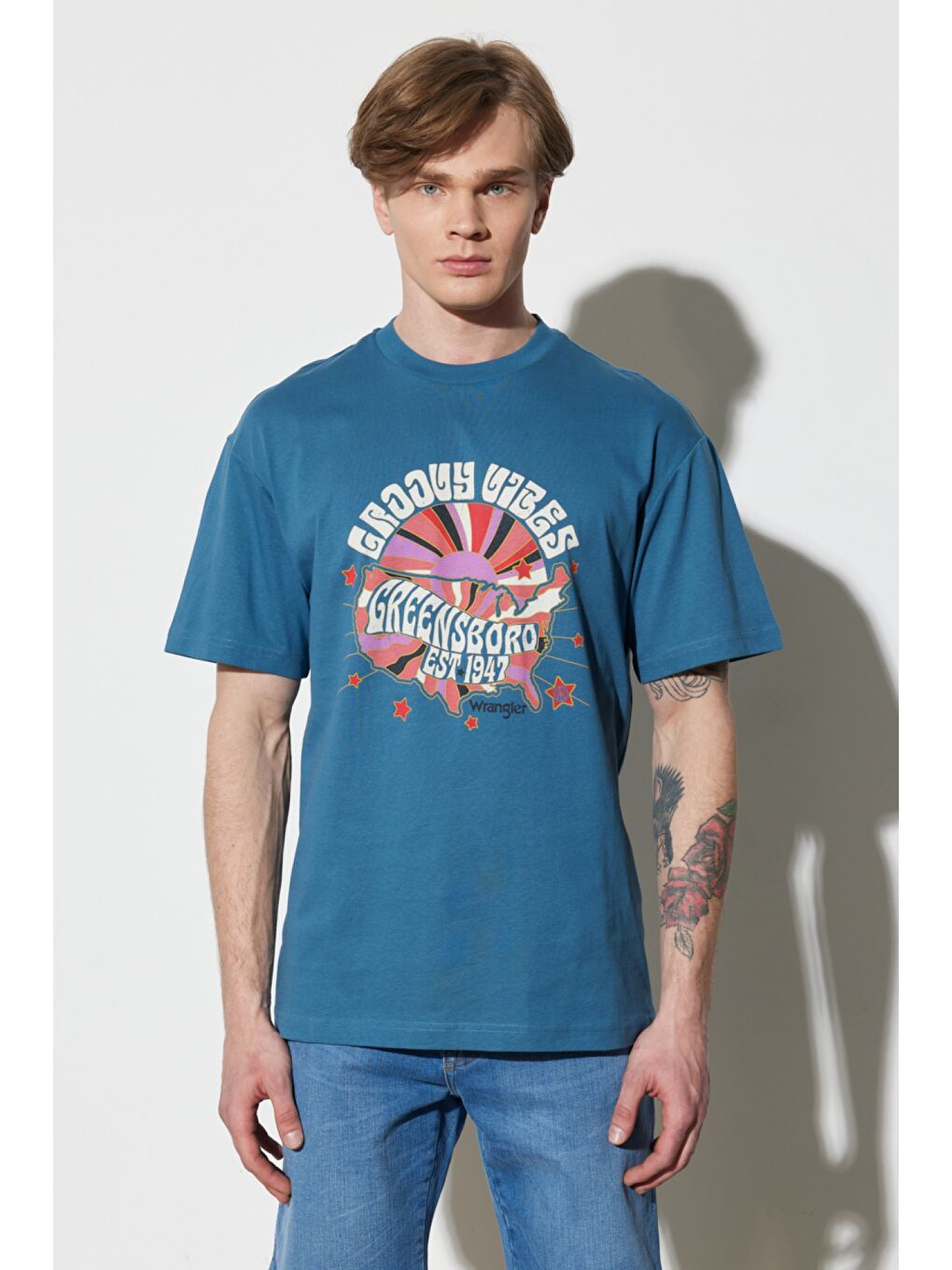 Loose Fit Rahat Kesim %100 Pamuk Bisiklet Yaka Petrol Mavisi Tişört