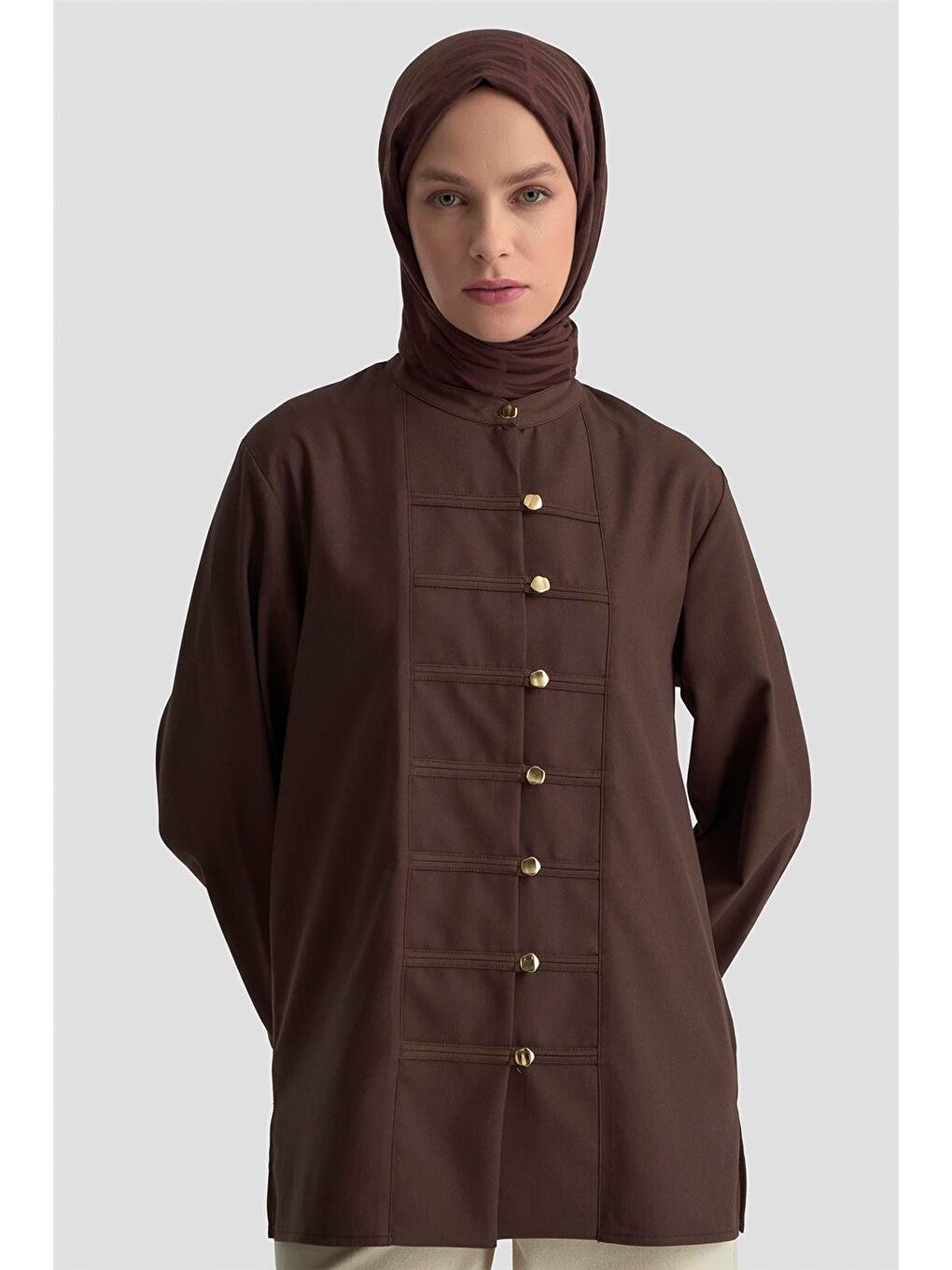 Kahverengi Hakim Yaka Gömlek 25Kd9019 Acı Kahve-2