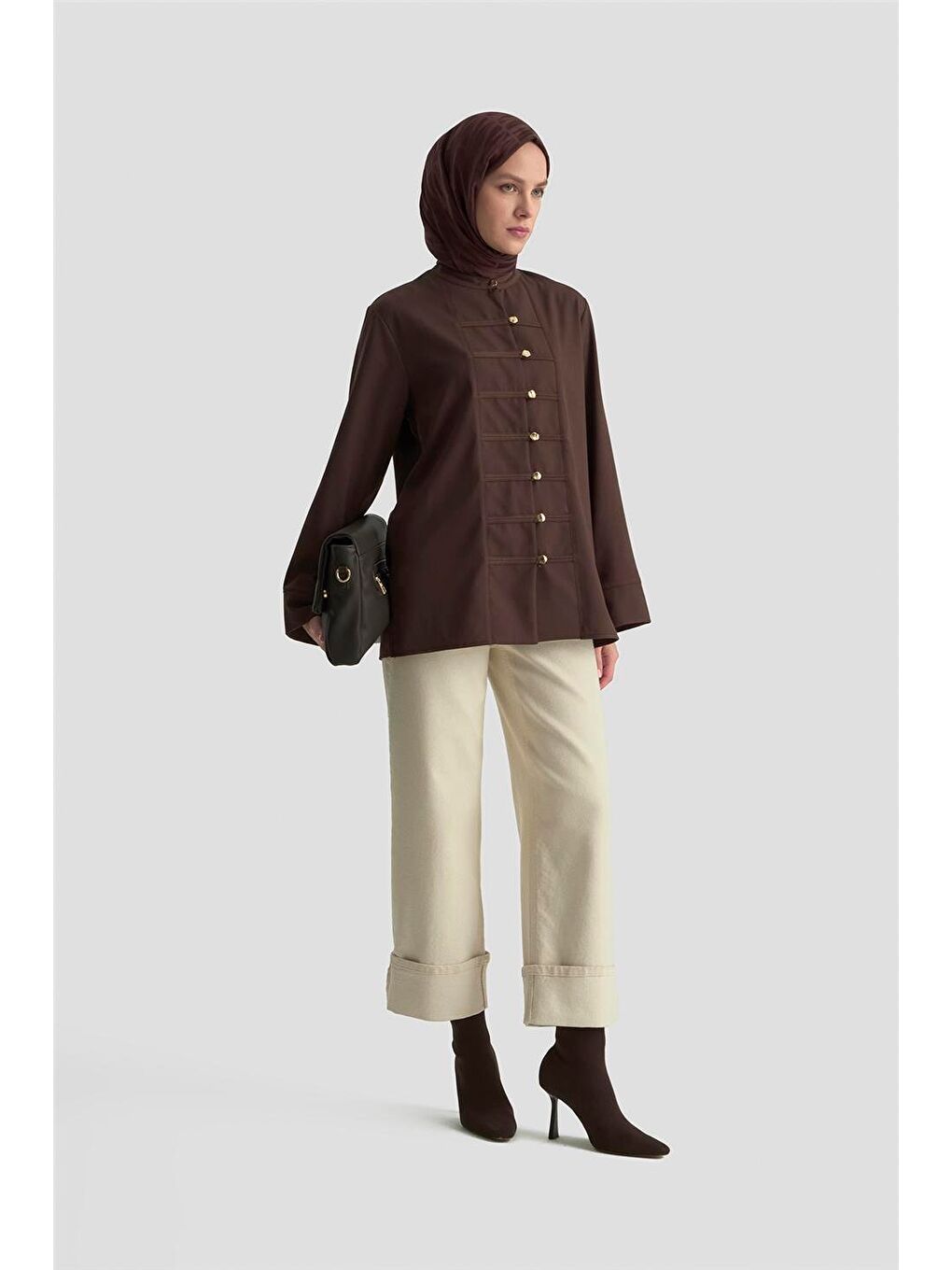 Kahverengi Hakim Yaka Gömlek 25Kd9019 Acı Kahve-3