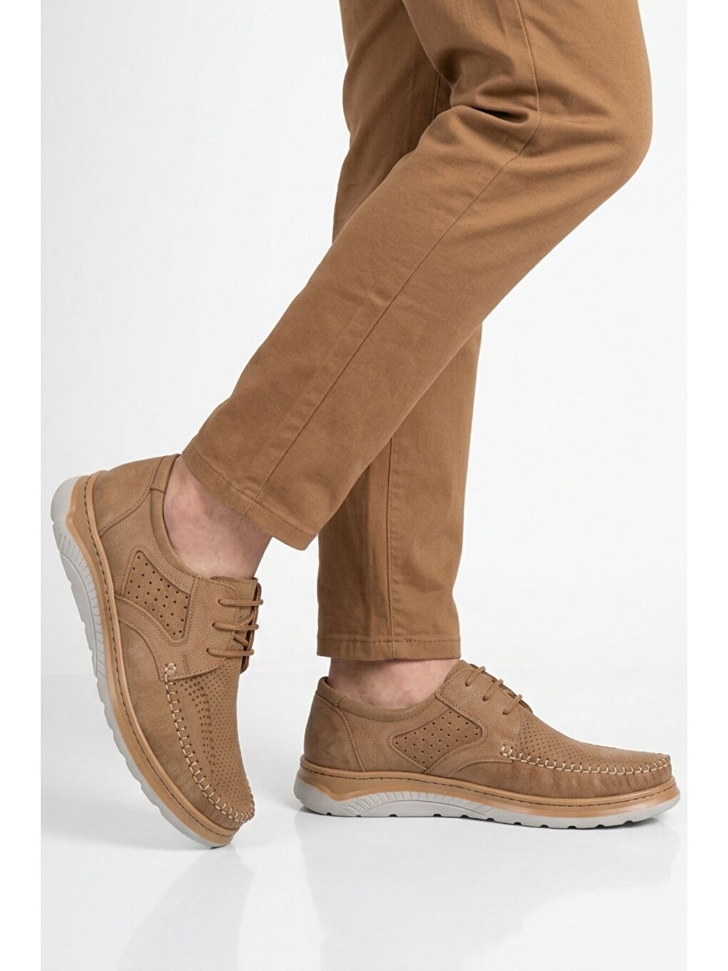 Bej Vizon Hakiki Deri Erkek Casual Ayakkabı 768 M