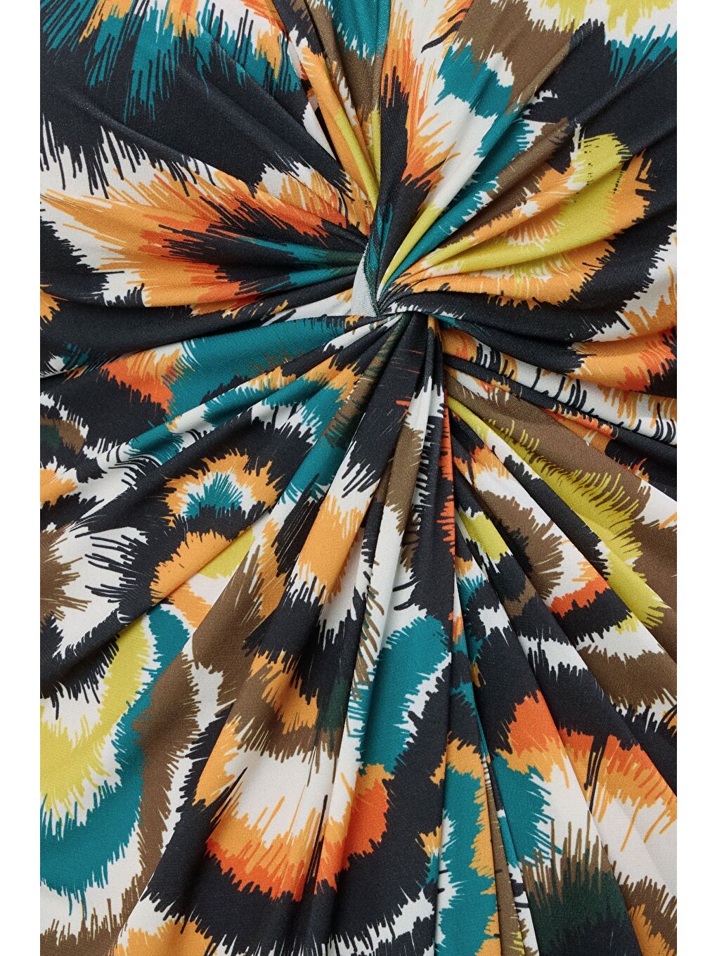 Karışık Büyük Beden V Yaka Sıfır Kol Önü Büzgülü Soyut Desenli Maxi Elbise 616343-4