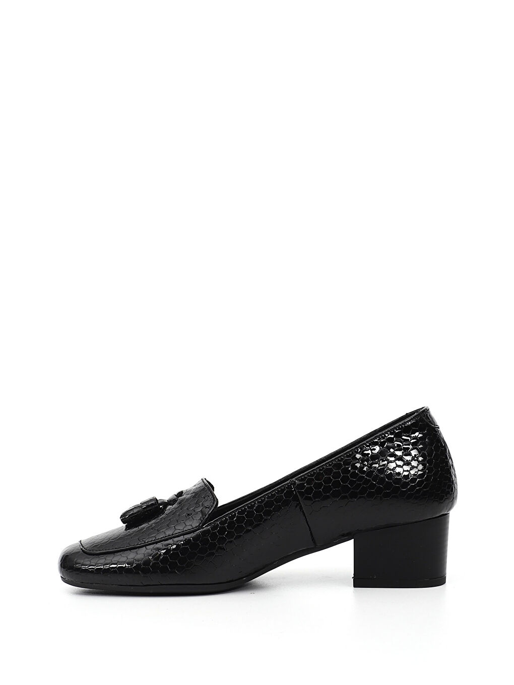 Siyah Kadın AÇIK SİYAH Küt Burun Kısa Kalın Topuklu Hakiki Deri Ayakkabı-3