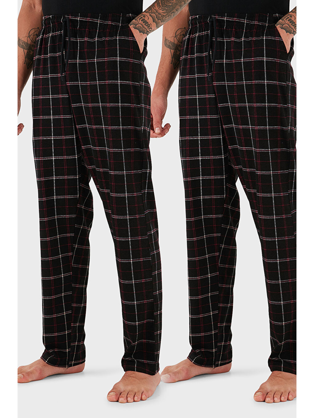 Siyah Pamuklu Regular Fit Normal Bel Düz Paça Cepli 2'li Paket %100 Pamuk Pijama Altı 6574003S2