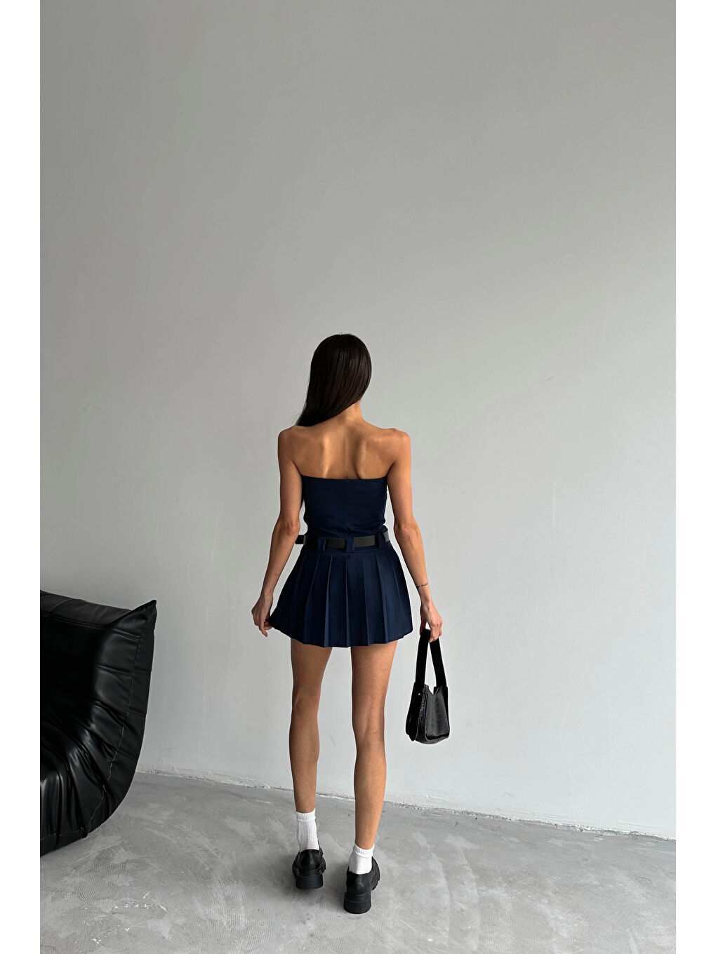 Kadın Lacivert Kemerli Straplez Şortlu Elbise 1026-221462-7