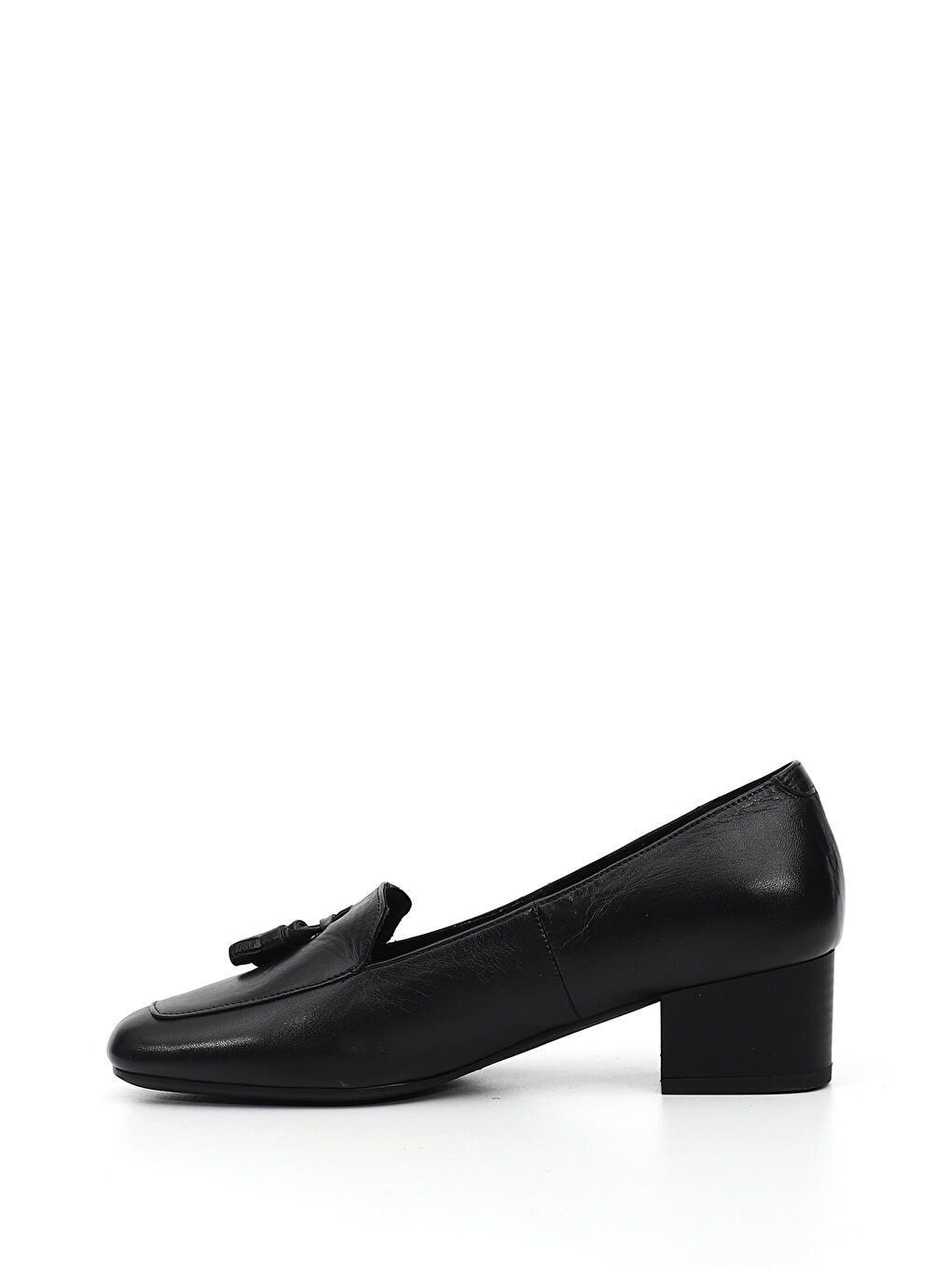 Siyah Kadın SİYAH Küt Burun Kısa Kalın Topuklu Hakiki Deri Ayakkabı-3