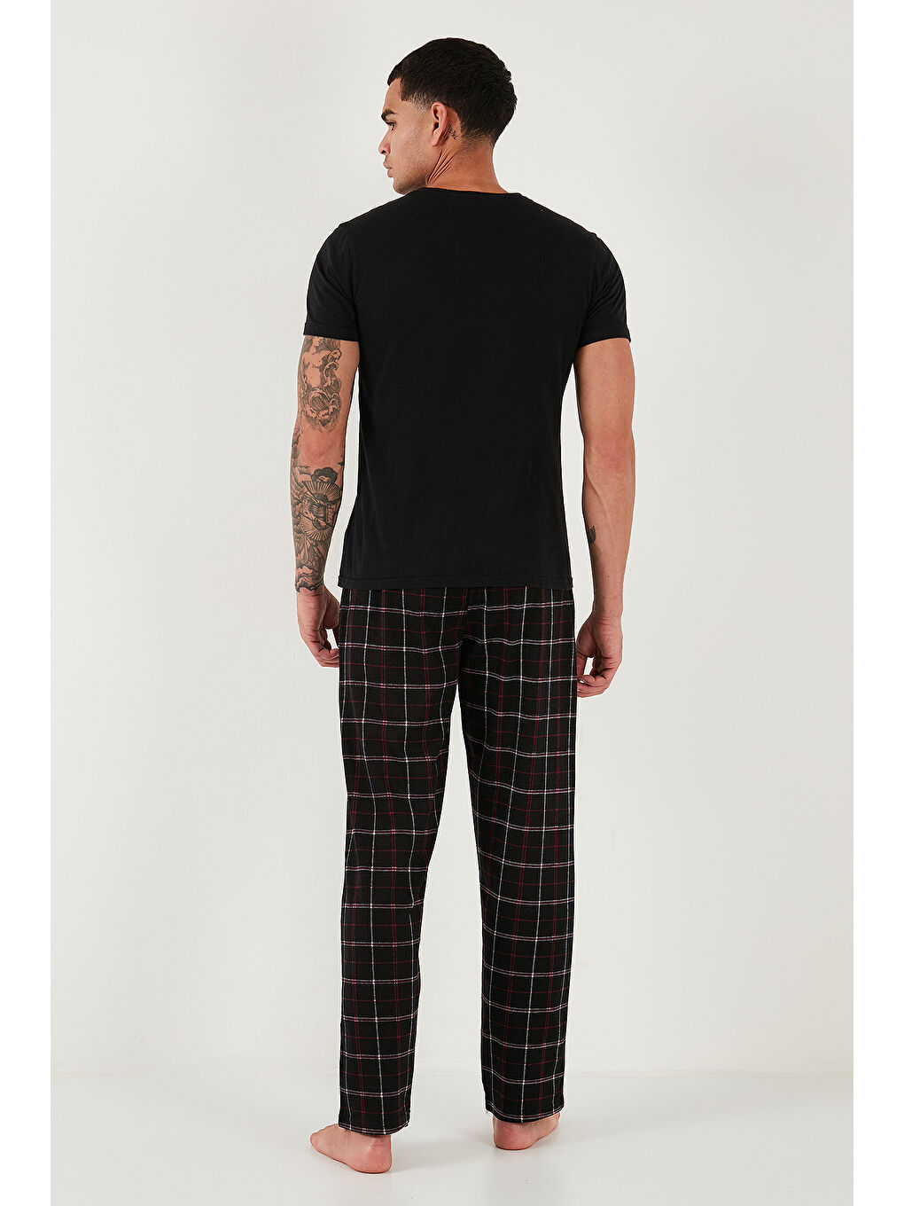 Siyah Pamuklu Regular Fit Normal Bel Düz Paça Cepli 2'li Paket %100 Pamuk Pijama Altı 6574003S2-3