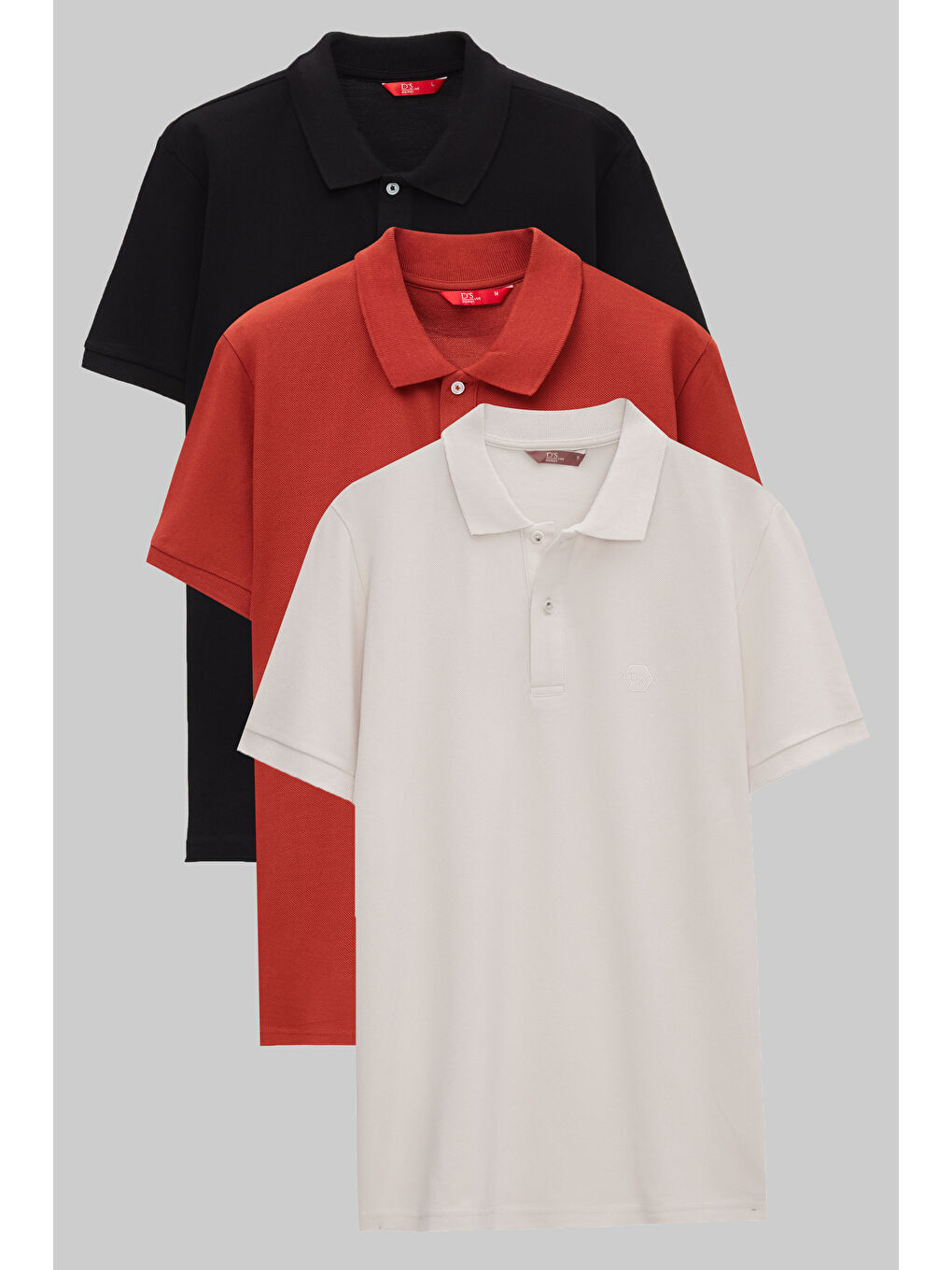 Gri Regular Fit Siyah/Kiremit/Taş Pike Dokulu %100 Pamuk Polo Yaka T-Shirt