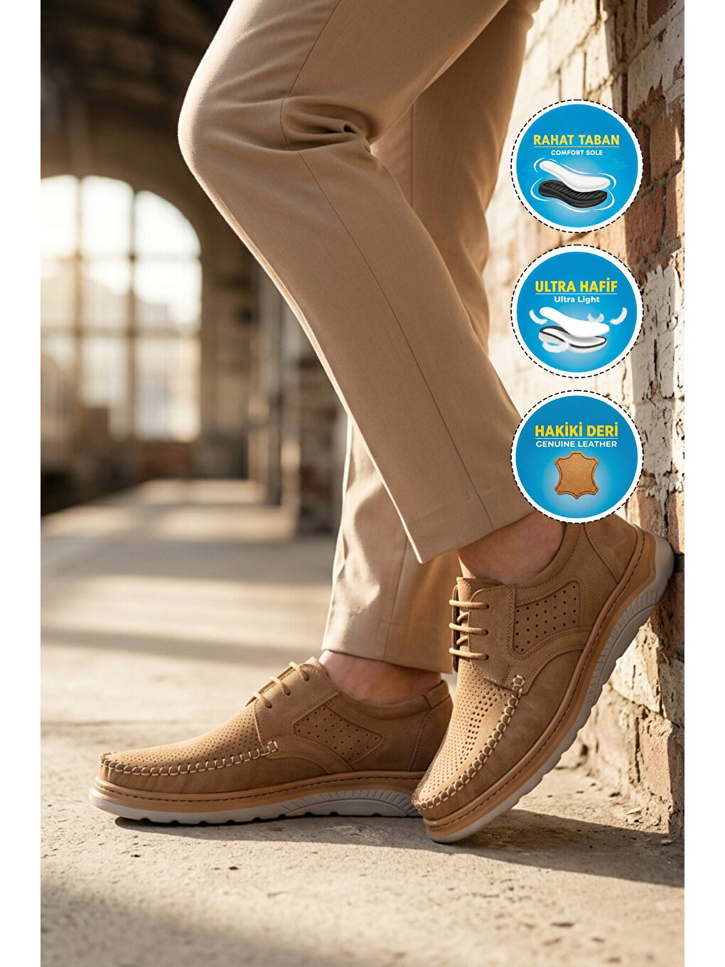 Bej Vizon Hakiki Deri Erkek Casual Ayakkabı 768 M-2