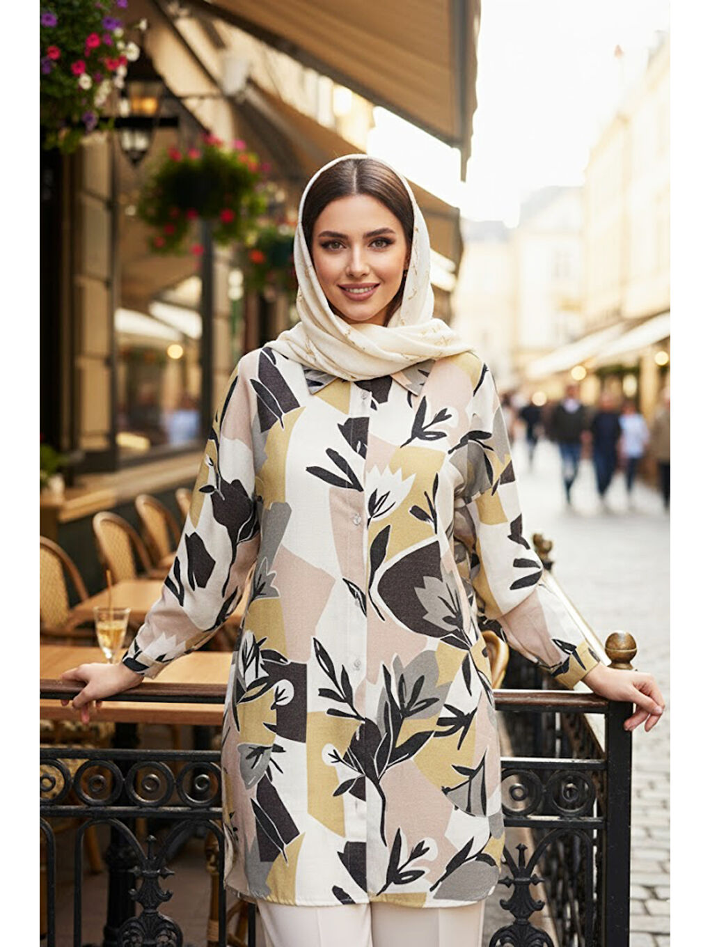 Ata Dijital Baskı Gömlek Tunik 5149 Amber Sarı