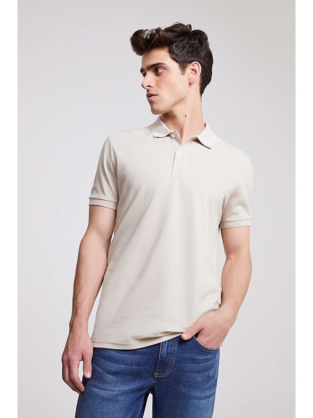 Gri Regular Fit Siyah/Kiremit/Taş Pike Dokulu %100 Pamuk Polo Yaka T-Shirt-3