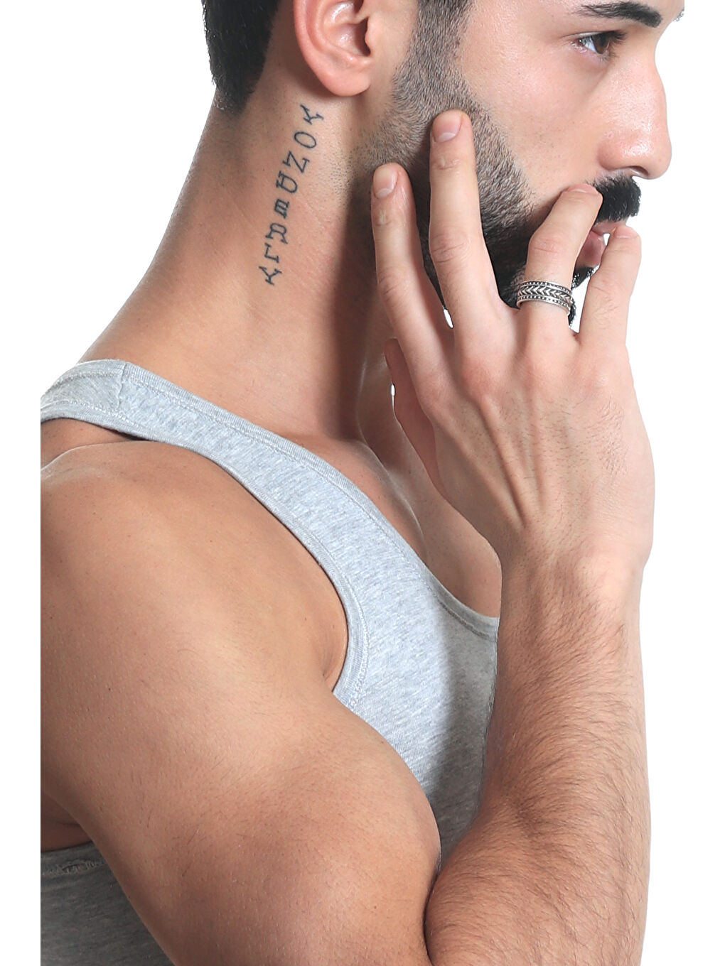 Gri Erkek Antik Gümüş Kaplama Ayarlanabilir Mızrak Ucu Desenli Yüzük-5