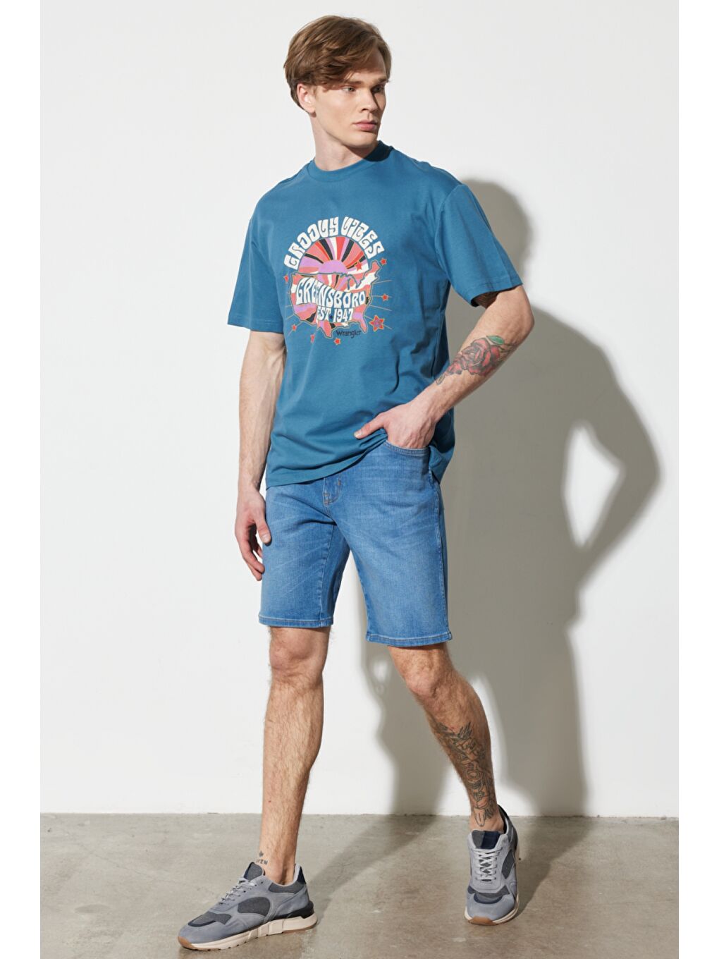 Loose Fit Rahat Kesim %100 Pamuk Bisiklet Yaka Petrol Mavisi Tişört-5