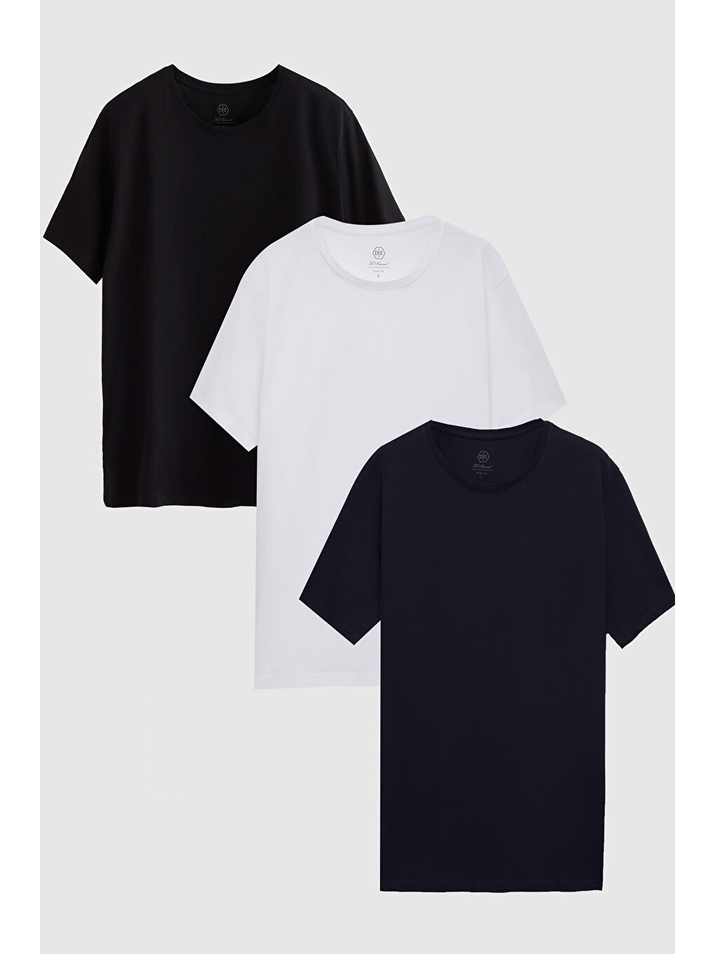 Slim Fit Siyah/Beyaz/Lacivert 3'Lü T-Shirt