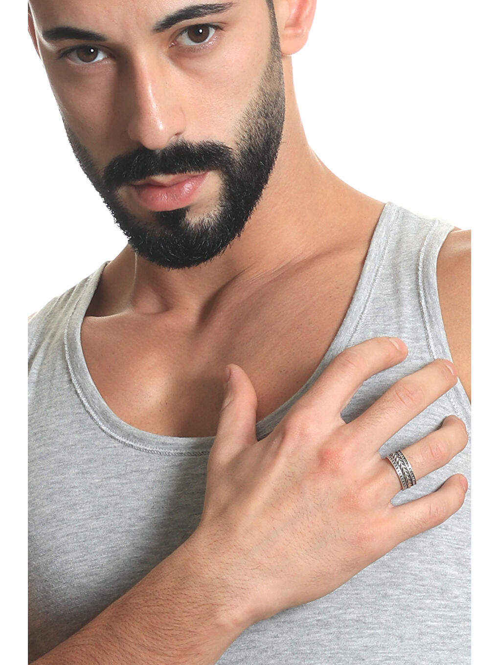 Gri Erkek Antik Gümüş Kaplama Ayarlanabilir Mızrak Ucu Desenli Yüzük-6