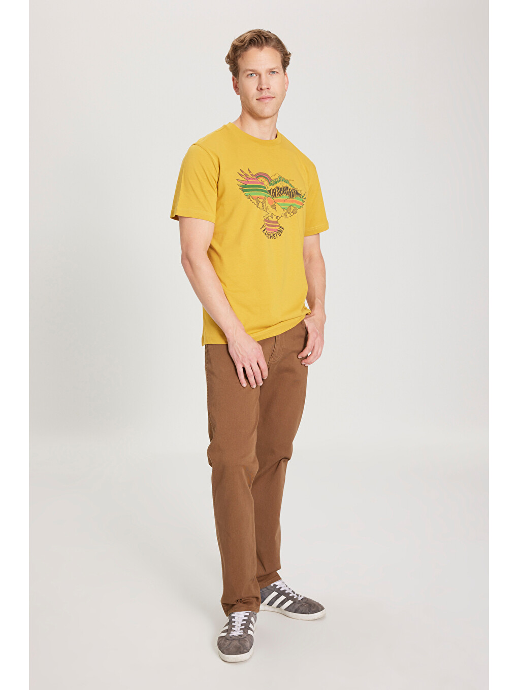 Regular Fit Normal Kesim %100 Pamuk Bisiklet Yaka Sarı Tişört-3