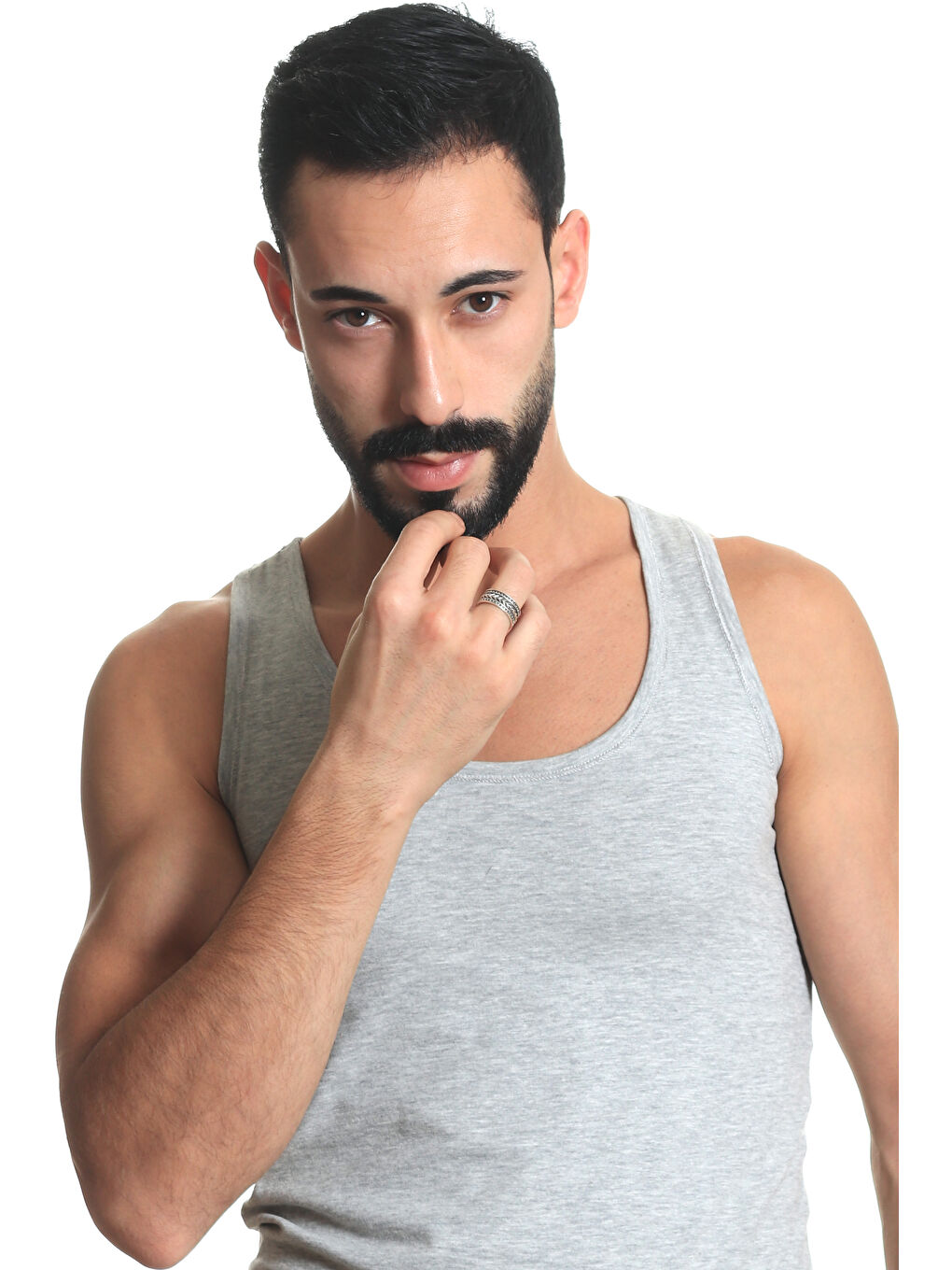 Gri Erkek Antik Gümüş Kaplama Ayarlanabilir Mızrak Ucu Desenli Yüzük-7