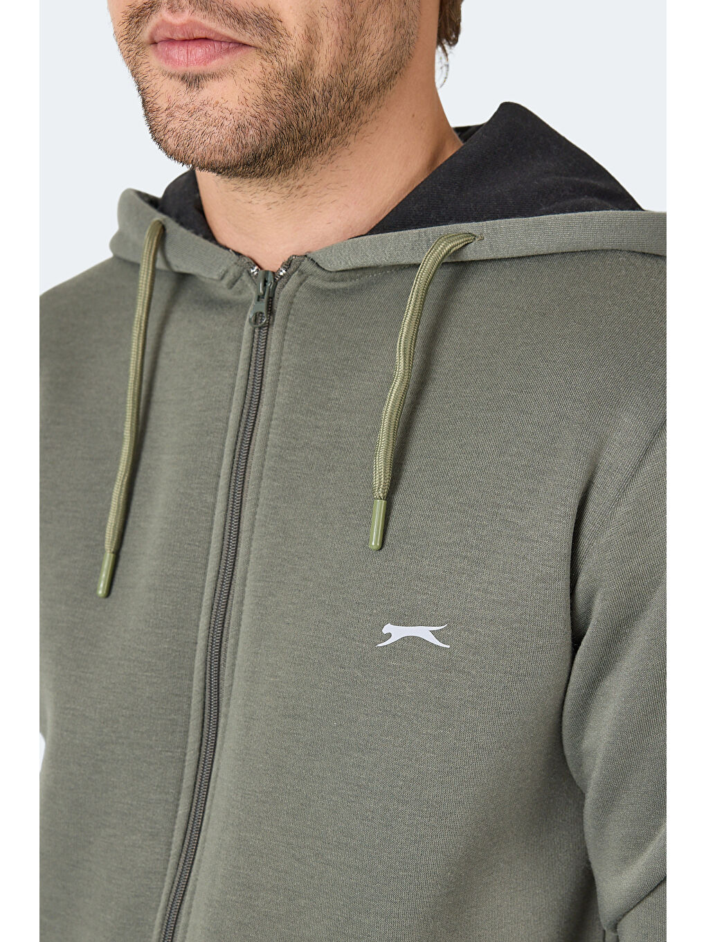 MAJESTIC I Erkek Fermuarlı Kapüşonlu Cepli Haki Sweatshırt-1