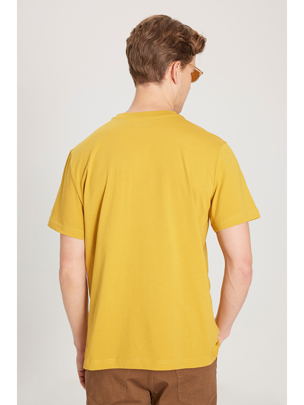 Regular Fit Normal Kesim %100 Pamuk Bisiklet Yaka Sarı Tişört-5
