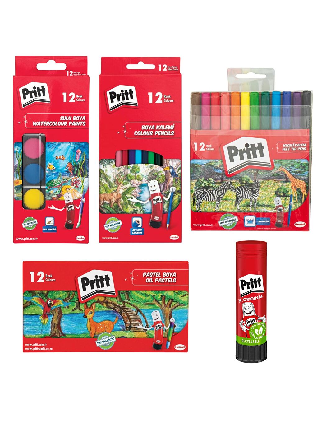 Boyama Seti Kuru Sulu Pastel Keçeli ve 43 Gr Stick Yapıştırıcı Kırtasiye Seti