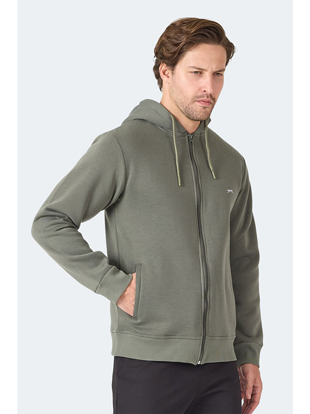 MAJESTIC I Erkek Fermuarlı Kapüşonlu Cepli Haki Sweatshırt-2